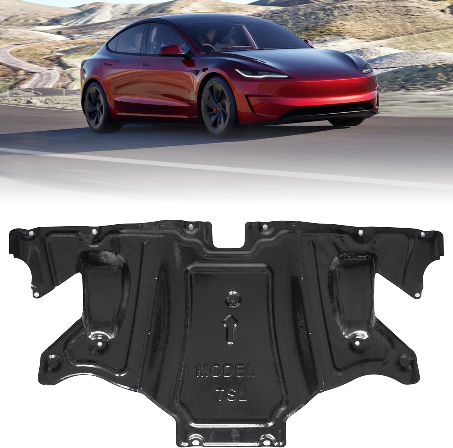 Rear Skid Plate for Tesla Model 3 2017-2025 & for Tesla Model Y 2020-2025, Heavy Duty Steel Rear Under Engine Guard Cover Splash Shield Chassis Cover for Tesla Accessories