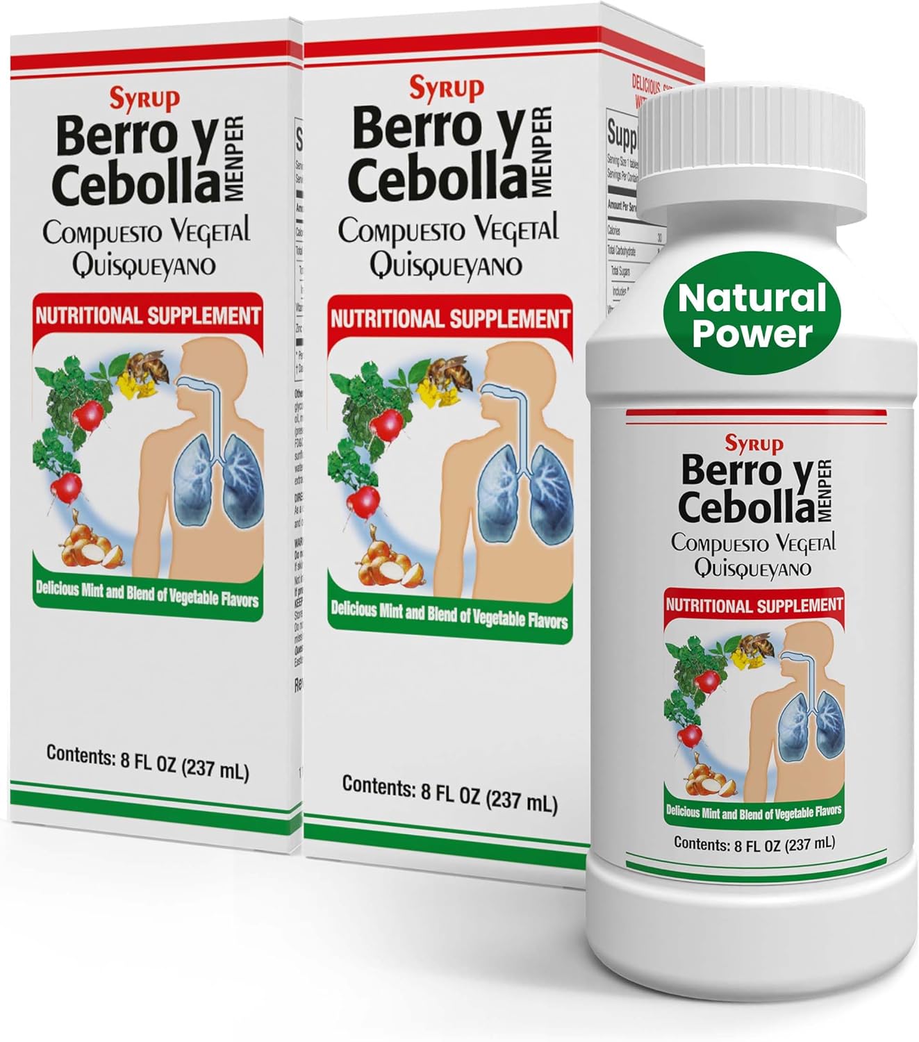 Jarabe Berro y Cebolla Immune Support Syrup with Vitamin D, Zinc & Natural Herbal Extracts – Eucalyptus, Honey, Onion, Garlic & More – Teens & Adult Wellness Formula – 8 Fl Oz Each | 2-Pack