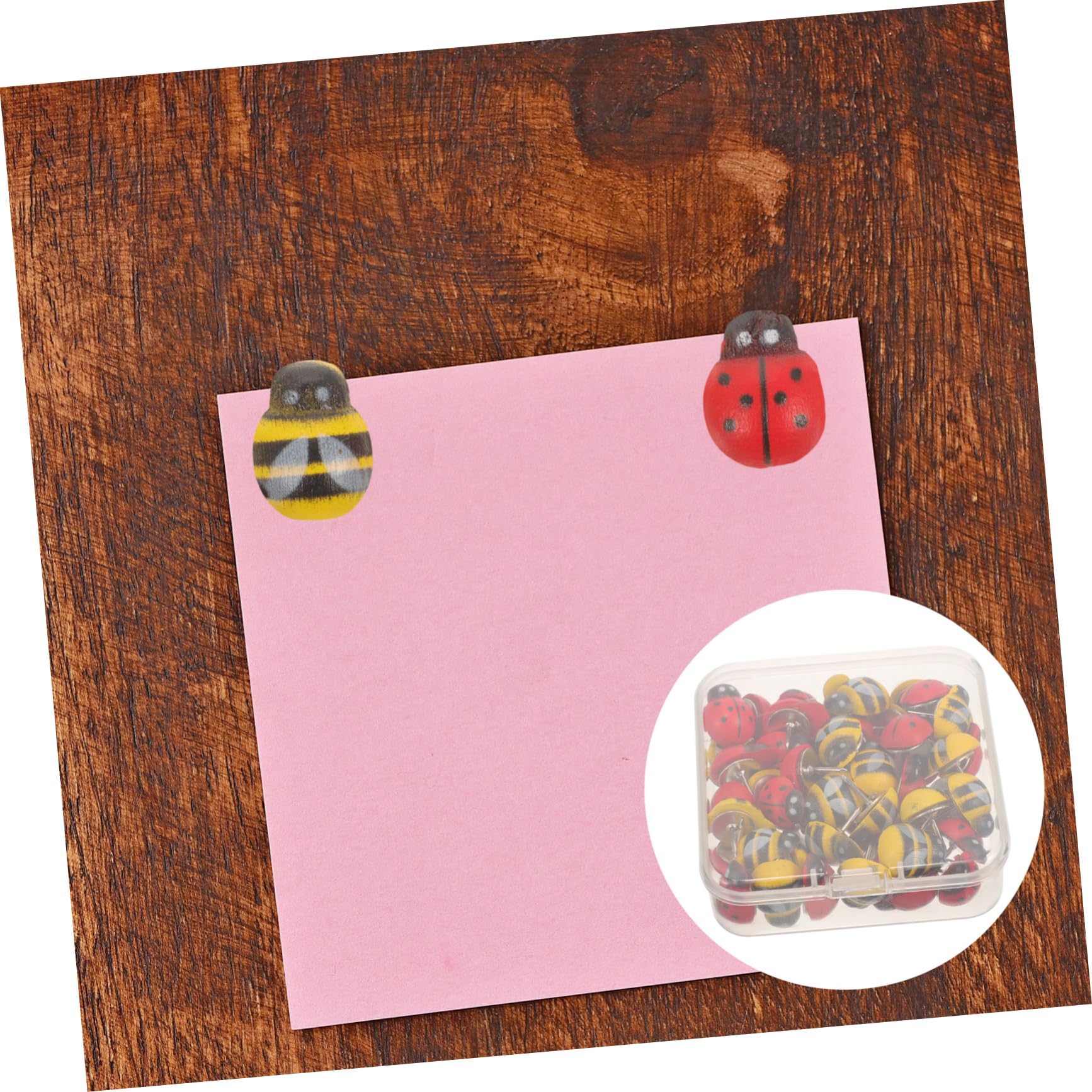 SHINEOFI 4 Sätze Reißzwecke Thumbtacks Karte Marienkäfer-pinnnadeln Daumennägel Stecknadeln Strapazierfähige Reißnägel Süßes Stationäres Tragen Stifte Farbig Colorful Hölzern 50 Stück * 4