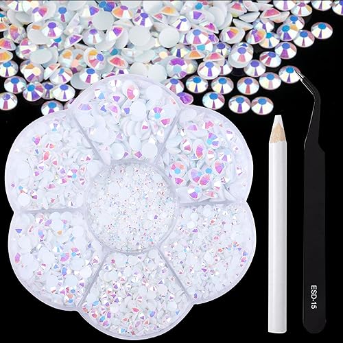 BELICEY Juego de 6000 diamantes de imitación de resina de gelatina con parte trasera plana, cuentas redondas de gemas deslumbrantes, no calientes,