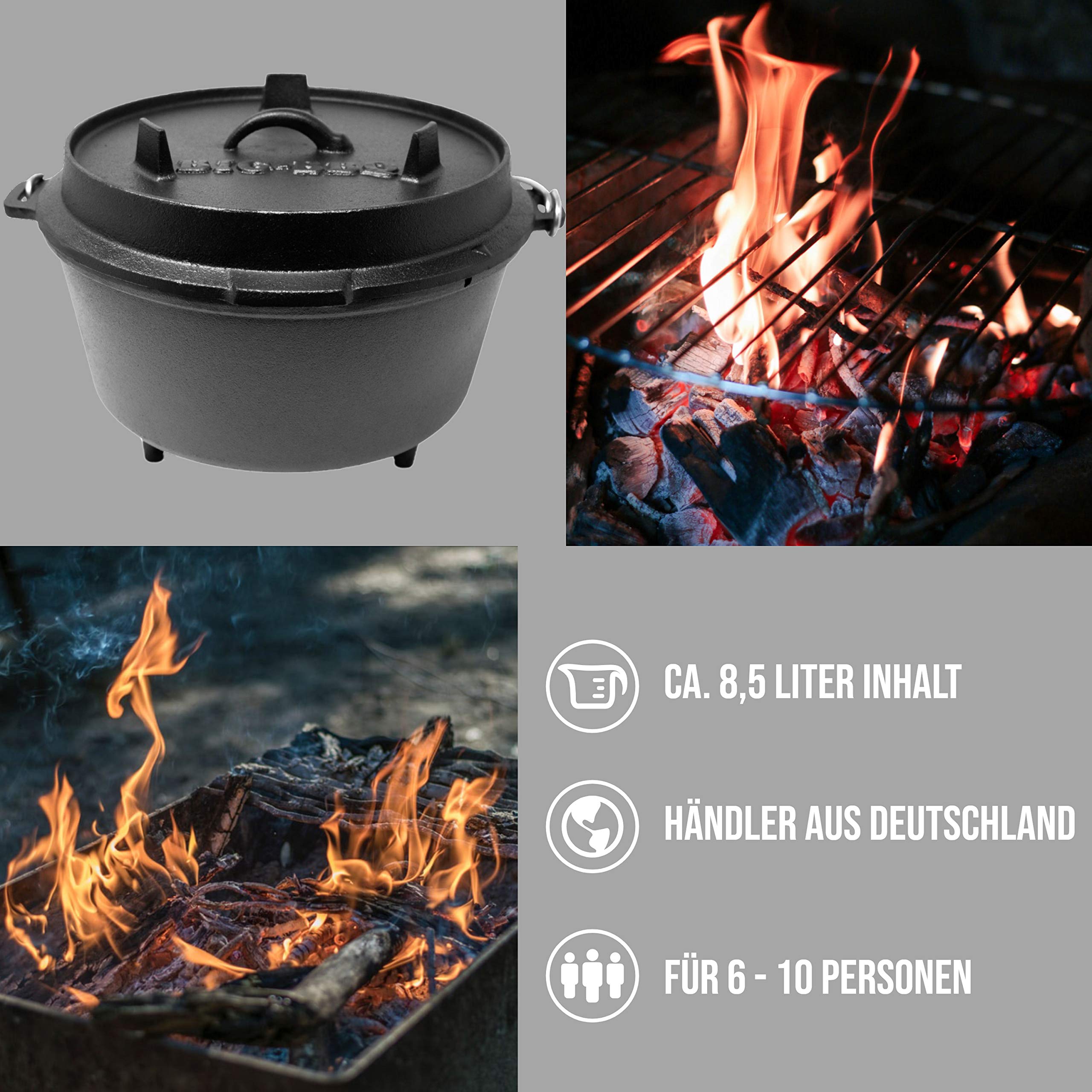 Galloway Dutch Oven 9.0 gietijzeren pan | Ingebrand | Pootjes | Met