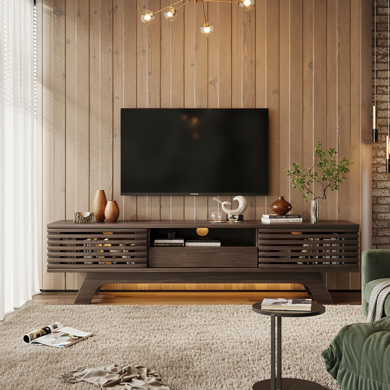 150 × 35 × 44 cm - Meuble TV Bois avec Tiroir Et Portes - Table Television Salon, Design Vintage, Rangement Multimédia avec Gestion des Câbles - Meuble Bas pour Salon
