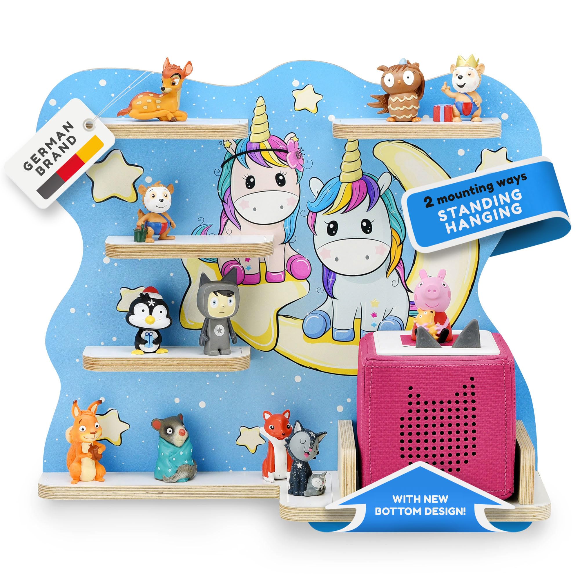 stadtecken wooden shelf for music box I Suitable for the Toniebox and Tonies I Perfect Tonie storage in the children's room I For standing up or hanging up (Night Owl