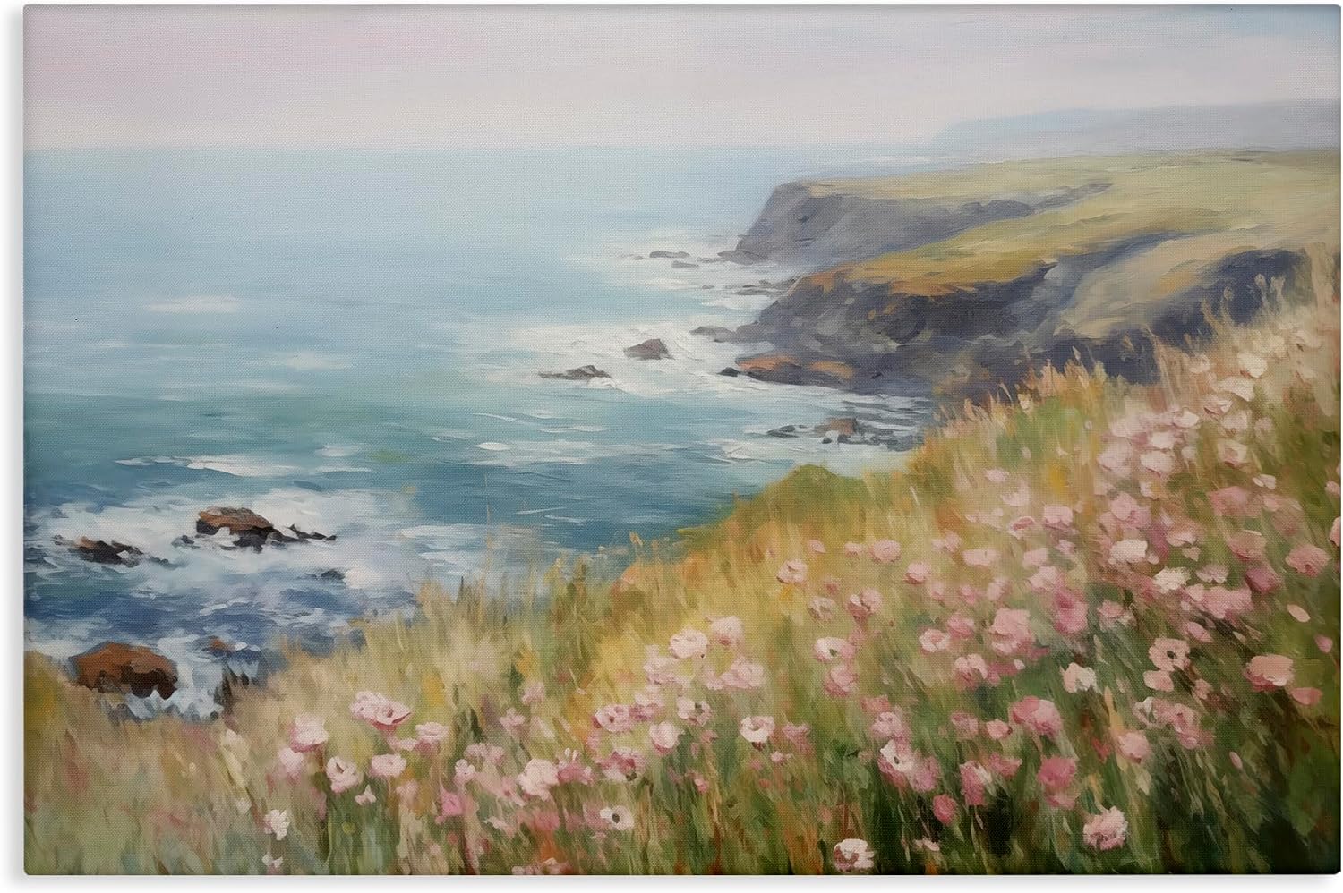 Stupell Industries Pink Wildflower Coastal, 24 x 36 Inch Canvas Wall Art