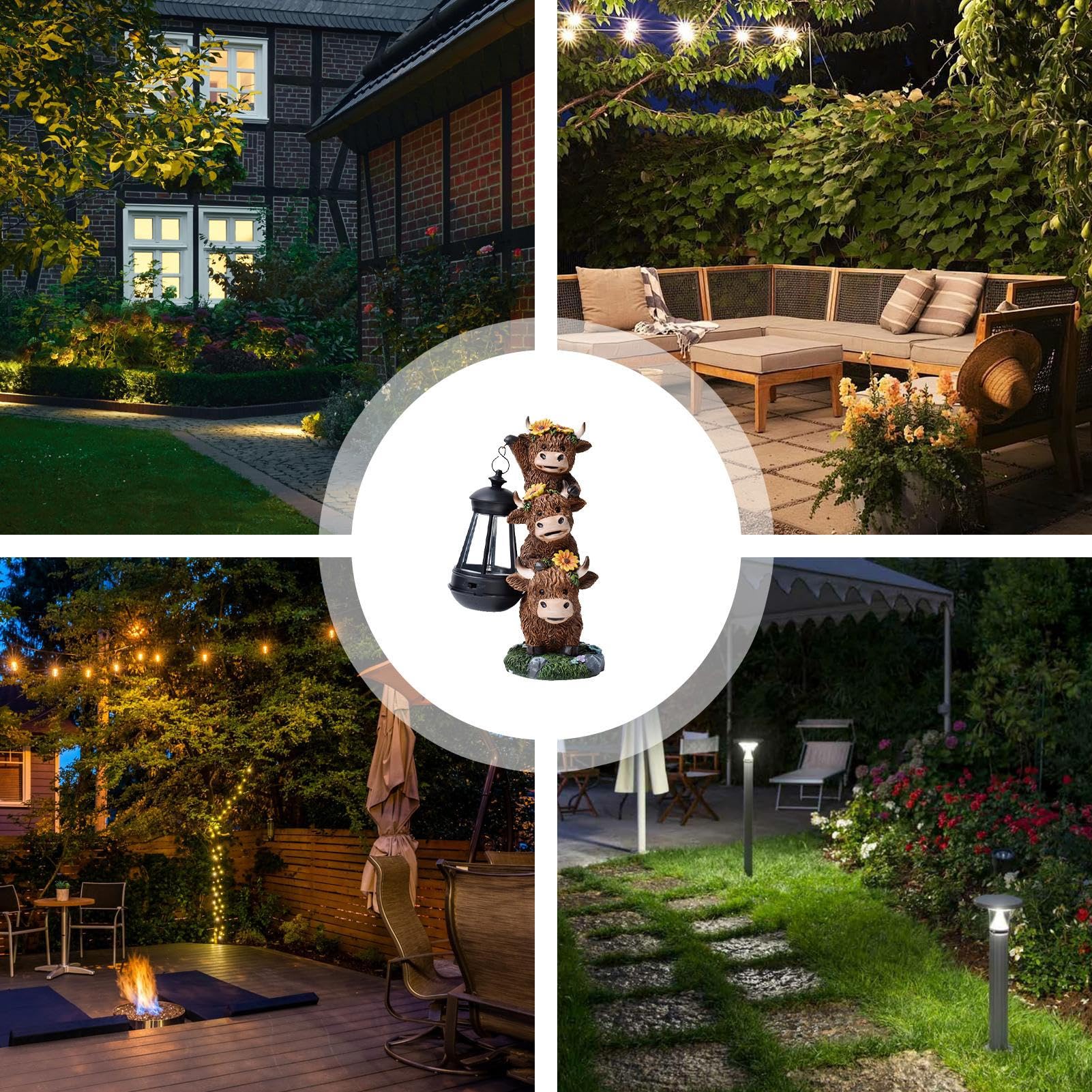 Statua di bestiame solare per giardino, cartello di benvenuto decorativo per giardino, statuetta di Bovina multiuso, decorazione per terrazza per casa, hotel o fattoria