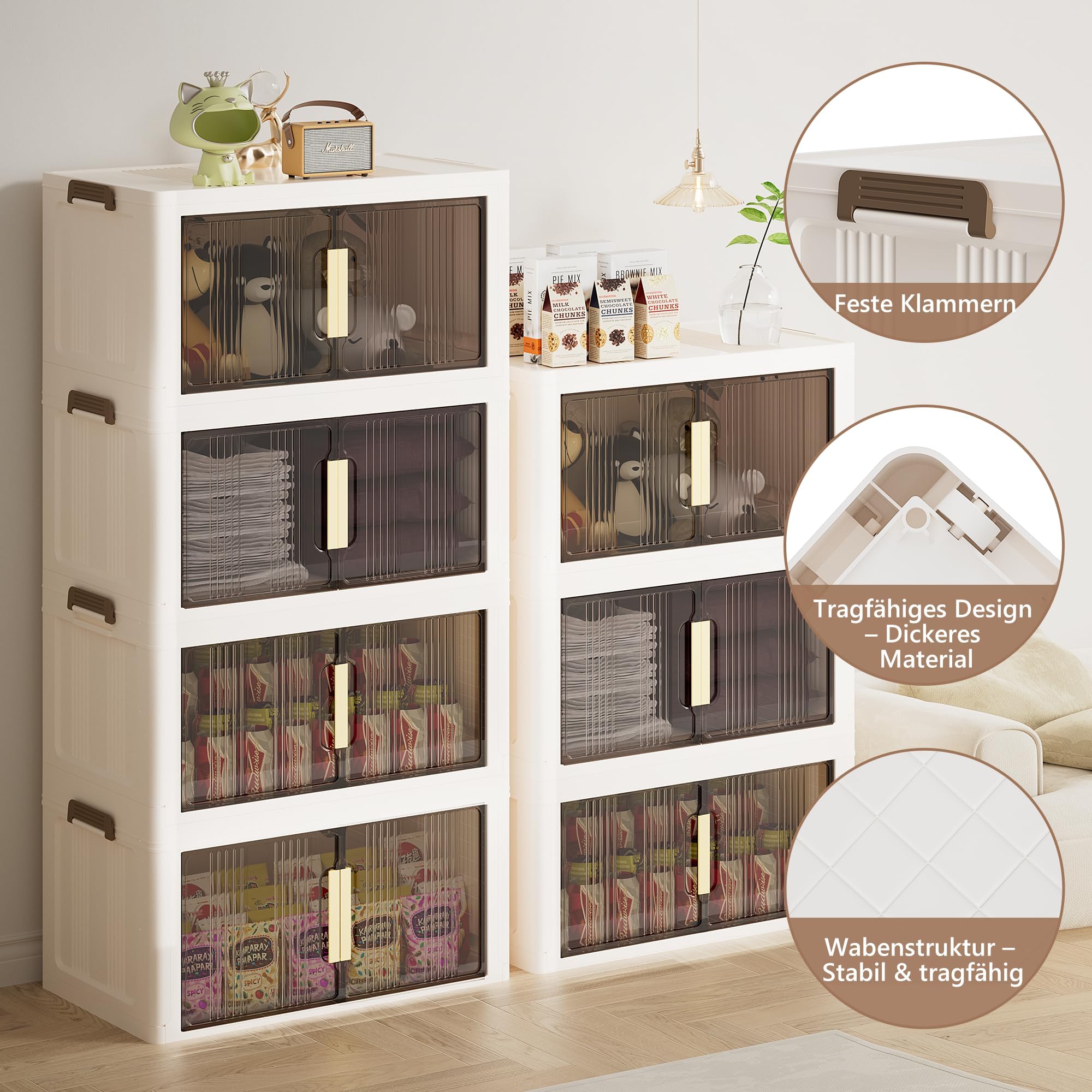 Aufbewahrungsbox mit Deckel - 415L Groß Stapelbare Plastikbox mit Deckel, 5 Ebene und 1 Deckel, Faltbare Aufbewahrungsbehälter für Schlafzimmer, Wohnzimmer, Küchen und Büro