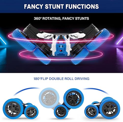 Miniatura 4 de Coche de control remoto, auto RC de doble cara, auto de acrobacias todoterreno 4WD con giros de 360, 2.4Ghz para interiores y exteriores, todo
