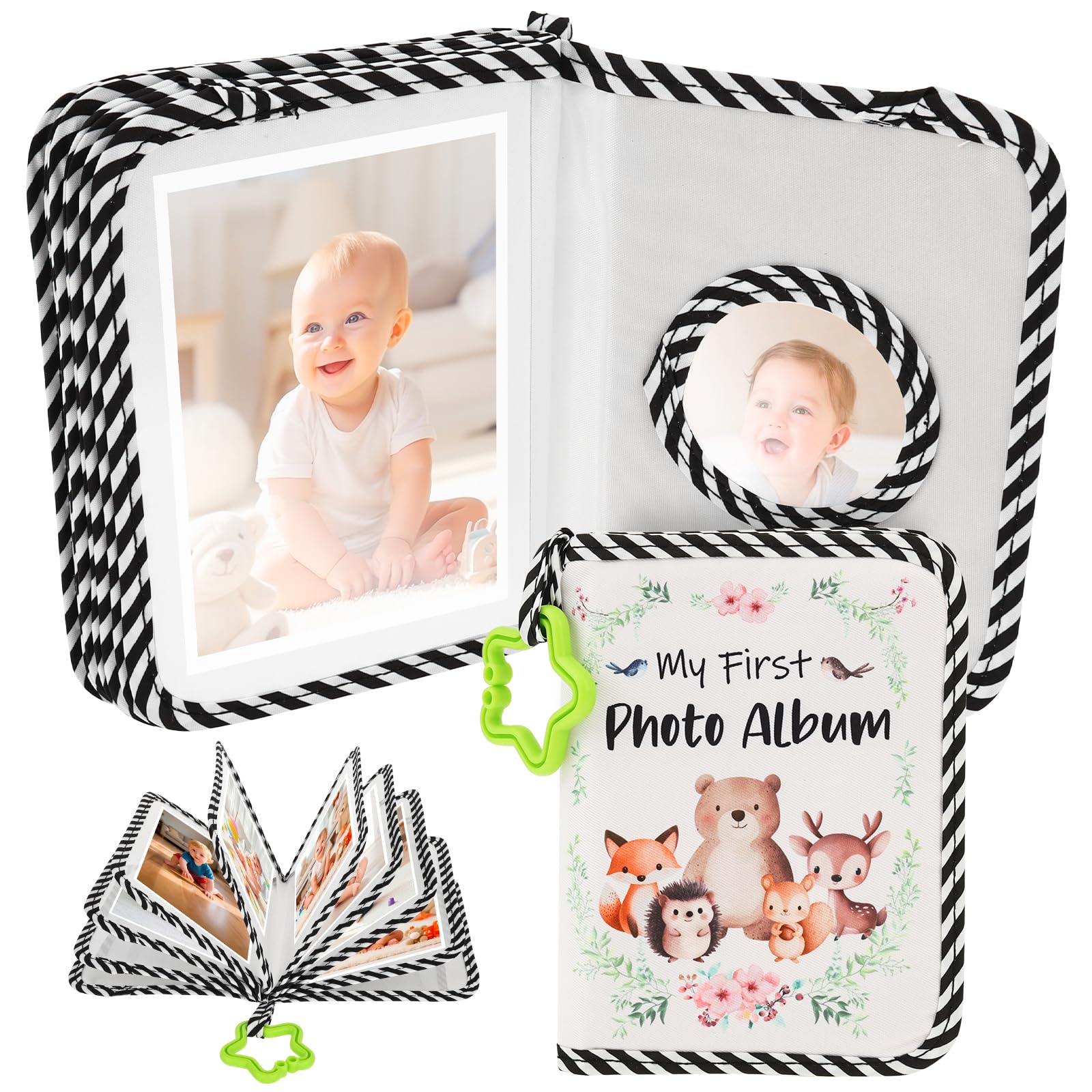 Baby Fotoalbum 4x6 Zoll, 17 Fotos Mein erstes Familienalbum Buch mit Tiere Weichem Stoffeinband & Haken für Neugeborene/Kleinkinder/Kinder/Baby-Dusche-Erinnerung-Geburtstagsgeschenke, Regenherzen