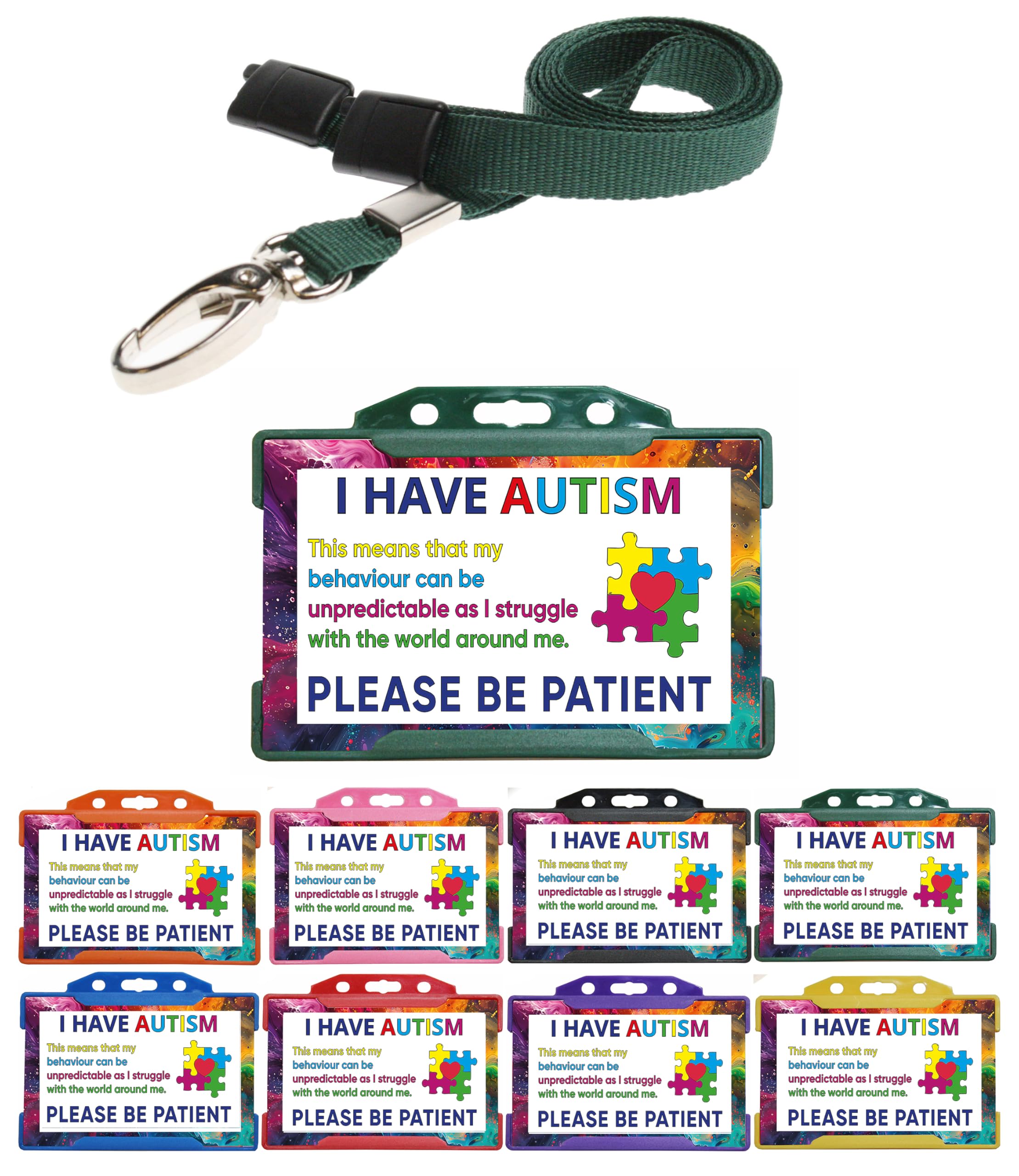 Quantum Leap Autism Awareness Hidden Disability Lanyard Badge I Have Autism Please Be Patient Card with Green Card Holder & Lanyard