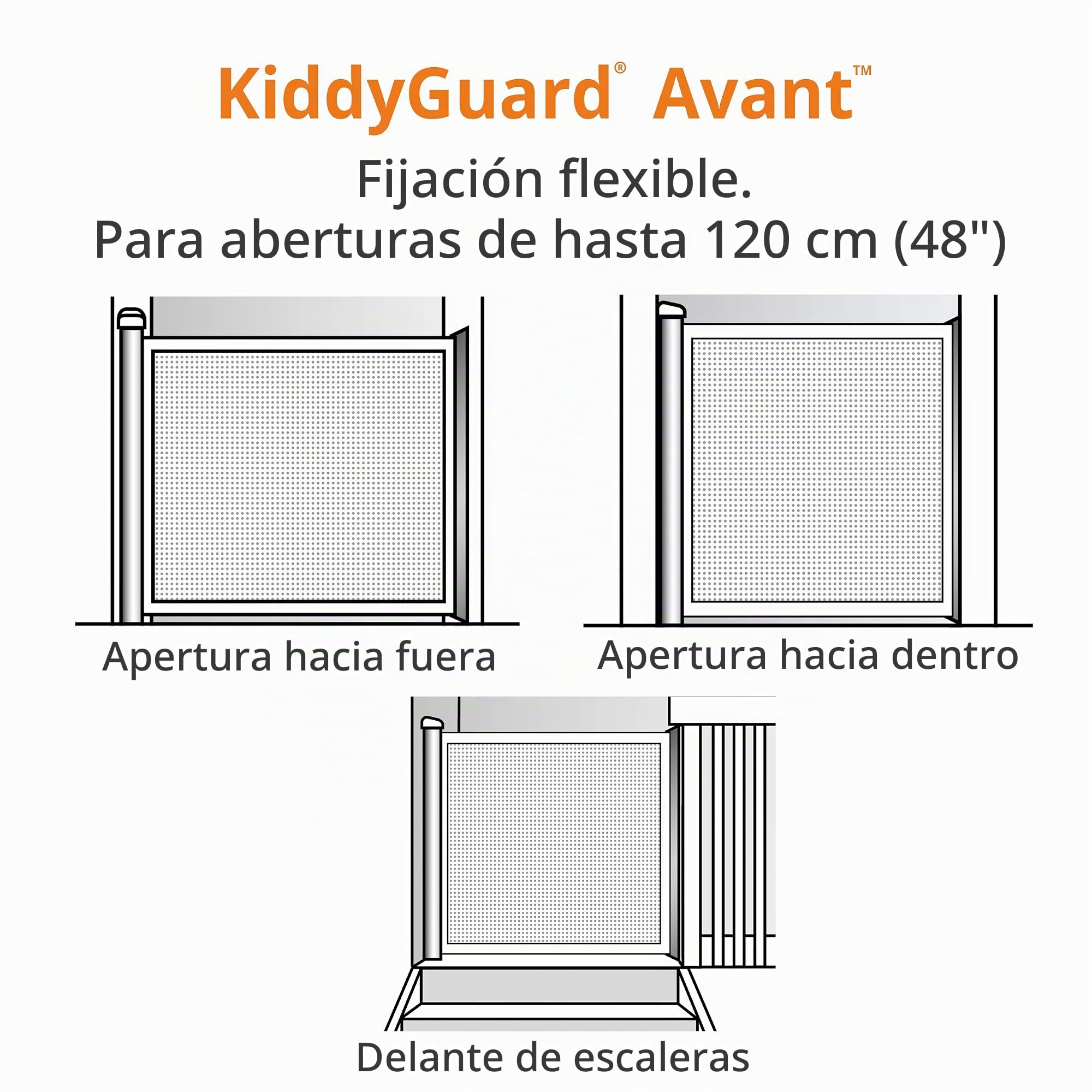 Lascal KiddyGuard Avant Barrera infantil elegante y discreta para escalera, red plegable y carcasa de aluminio cepillado, valla protectora, hasta 120 cm de ancho, negro