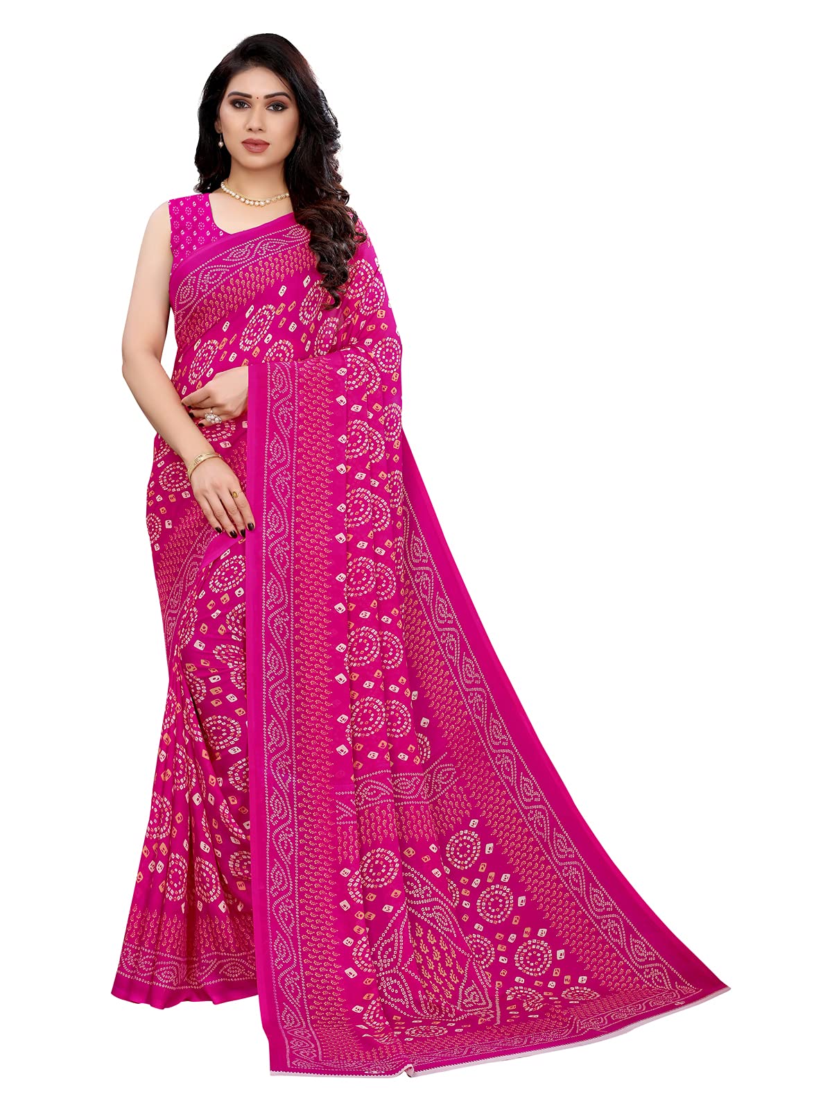 SatraniWomen's Georgette Bandhani Printed Saree with Blouse Piece