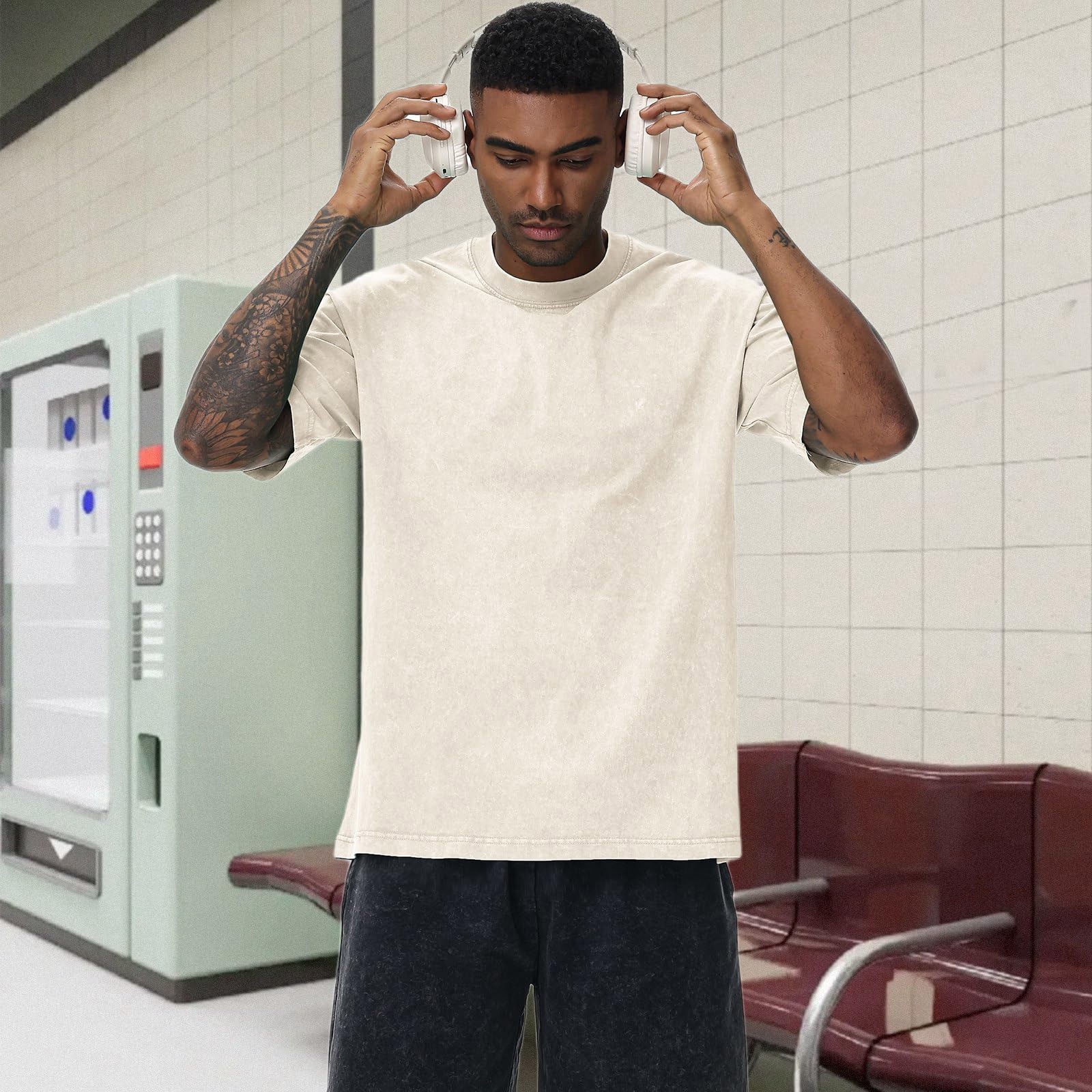 Koszulka oversized dla mężczyzn, z grubej bawełny, regularny krój, basic, zestaw t-shirtów, na lato, na co dzień