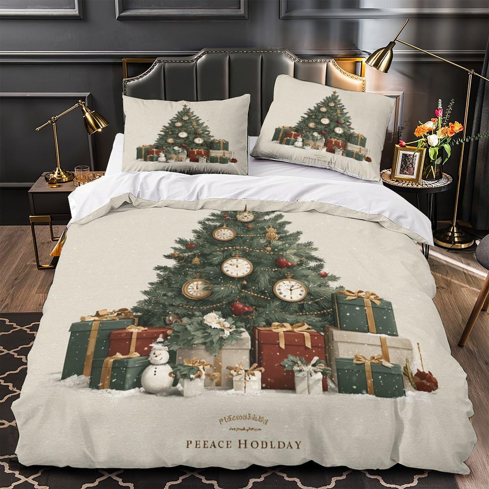 Parure de lit sapin de Noël 3D lavable en machine pour une décoration de fête vintage unique