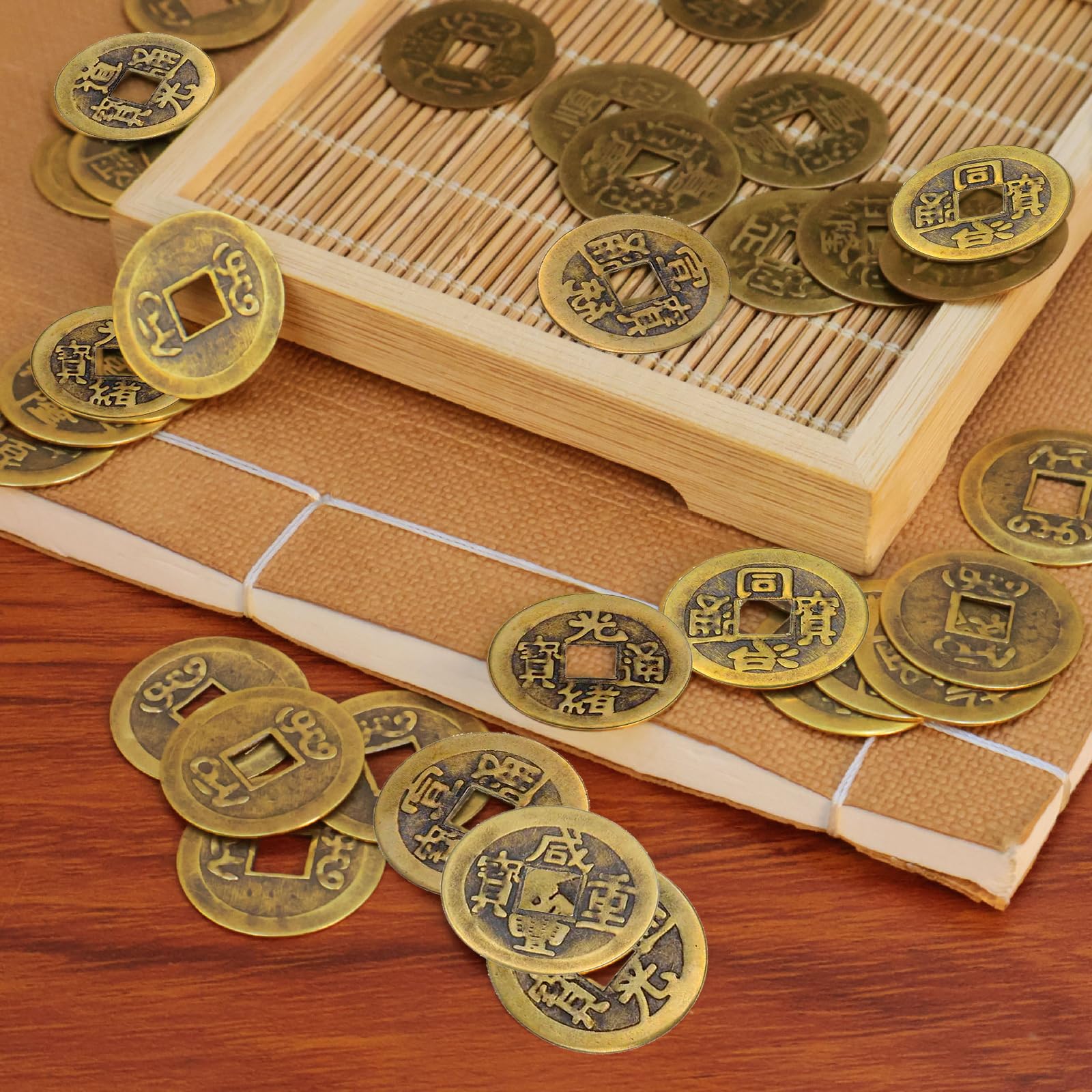 Porte Bonheur Chinois Monnaie,Mengger 100 Pièces Monnaie Feng Shui Chinoises 2.4cm,Monnaie I-Ching Fortune,Ornements Feng Shui Decoration Chinoise Symbolise la Richesse Chance Santé