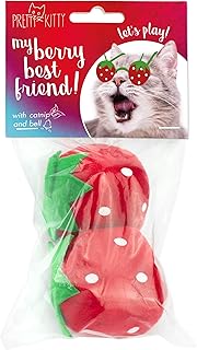PRETTY KITTY 2x XXL Strawberry Plush Toy – Rattle ball cat toy filled with fresh catnip and a rattle bell product image