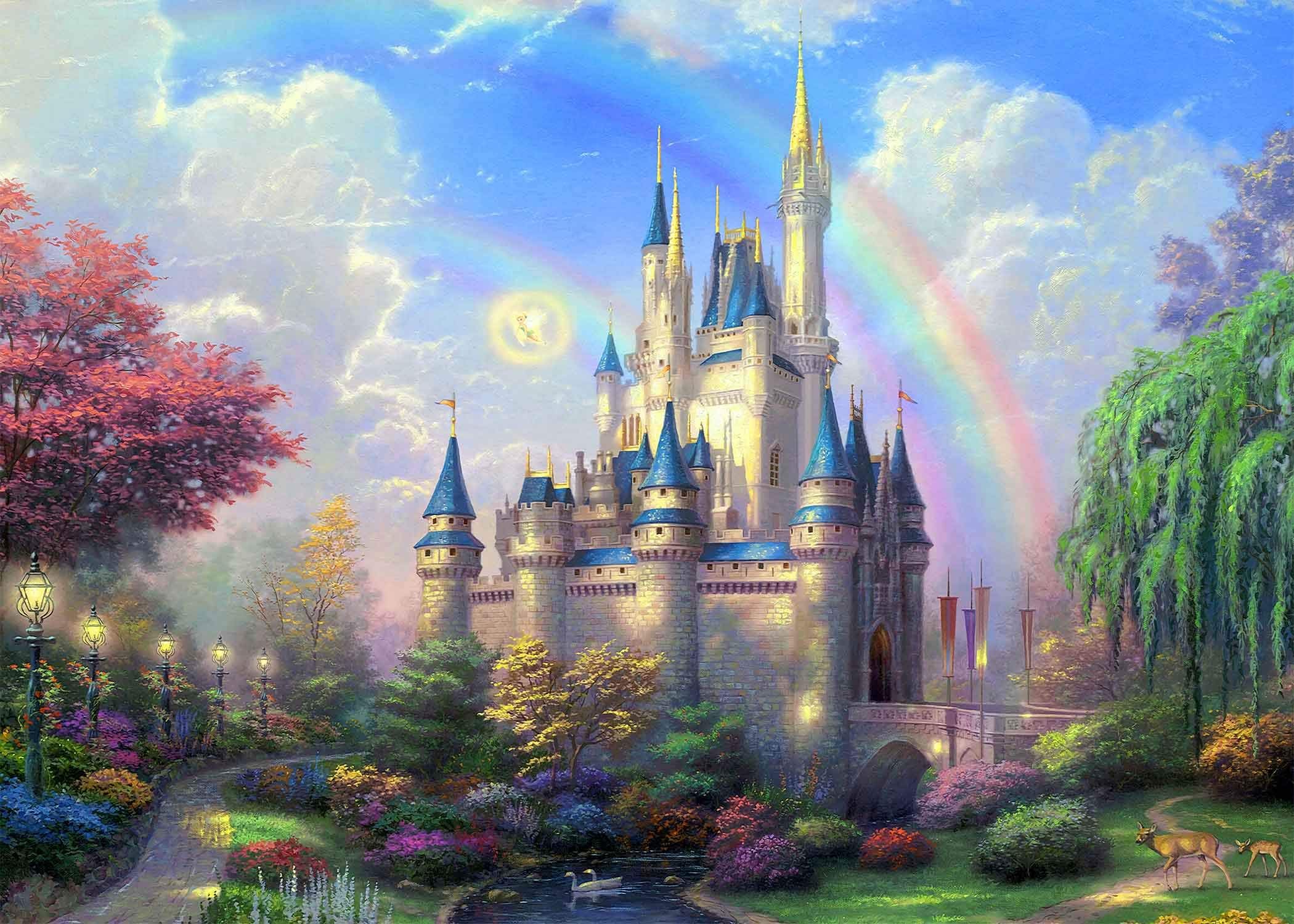 Disney Castle Backdrop, 5x3ft Washable Polyester Dreamy Princess Castle Backdrop, Blue Sky and White Clouds Backgrounds for Kids Family Fairy Tale Princess and Prince Entertainment Birthday Party