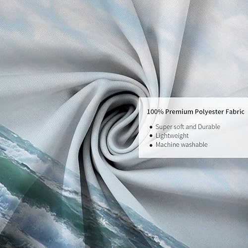 Miniatura 3 de Wathon Cortinas de ducha de tela azul y blanco con océano, decoración náutica, olas marinas con temática de playa, cortinas de baño, juego de