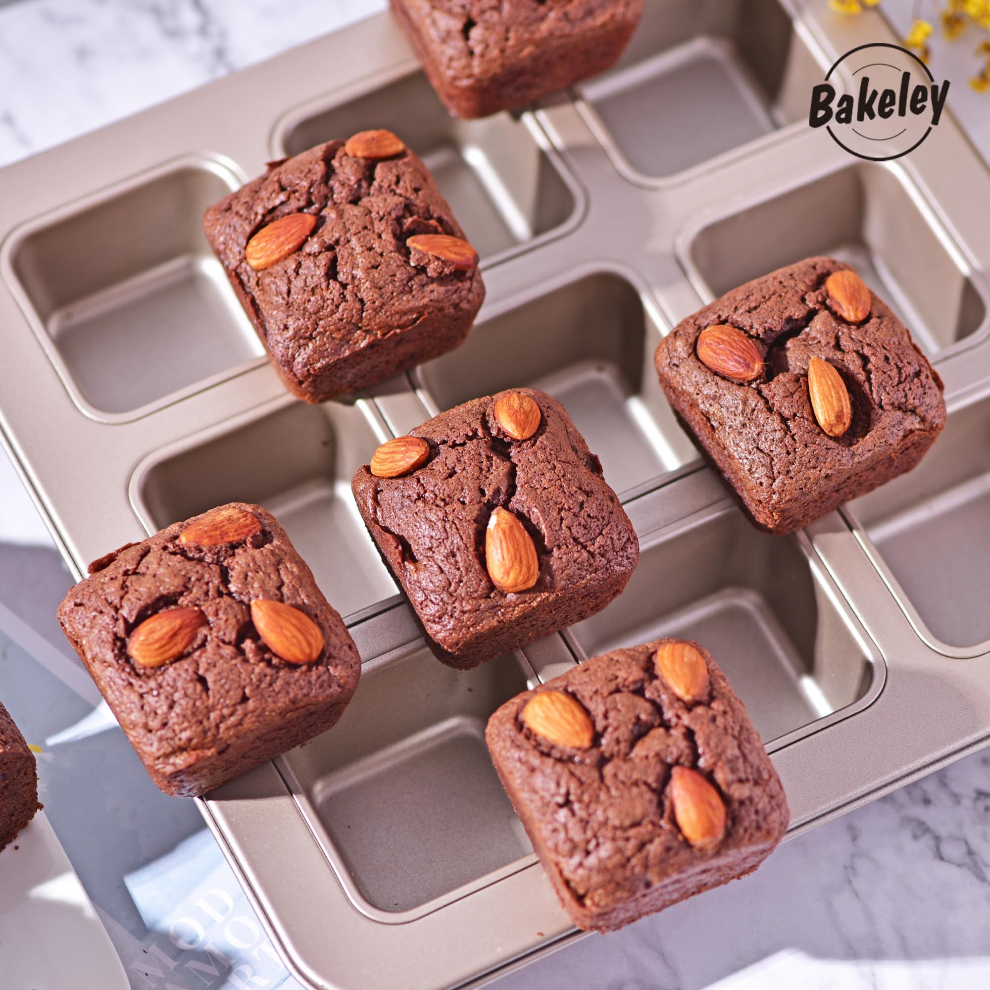 Brownie Kuchenform, 9 Mulden, antihaftbeschichtet, quadratisch, Muffinform, Blondie Backformen zum Backen im Ofen (Champagnergold)