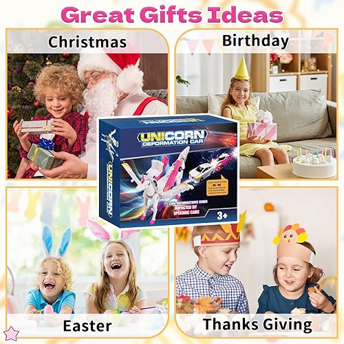 Miniatura 6 de Coches de Juguete Transformables de Colisión de Unicornio para Niñas y Niños, 2 Coches Magnéticos que se Transforman en Coches Robot Transformables