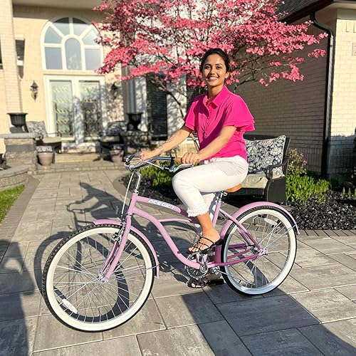 Miniatura 5 de ACEGER Bicicleta de confort para mujer, de 24 y 26 pulgadas, velocidad única y 7 velocidades, bicicleta de ciudad para adultos, marco de acero