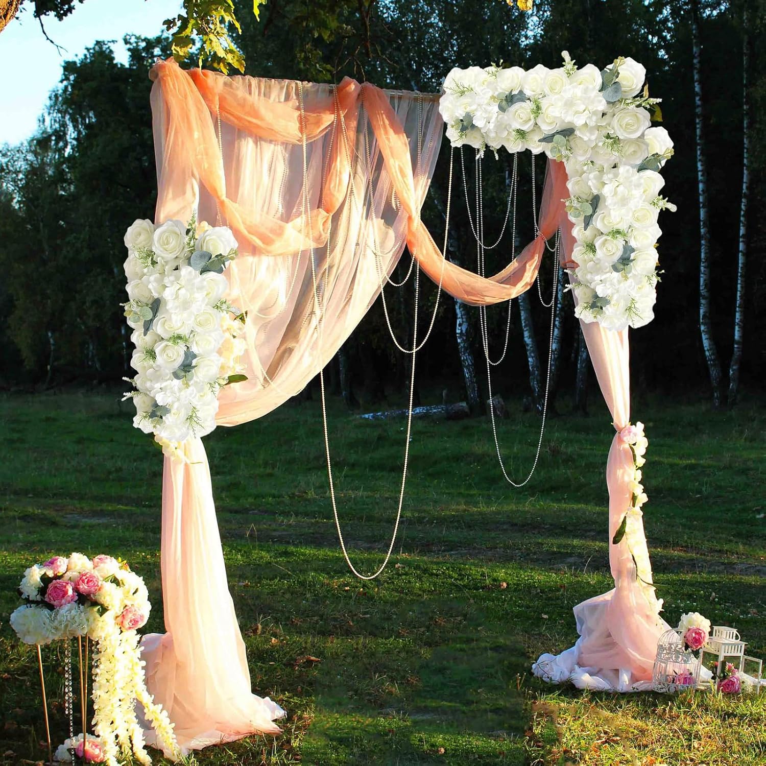 20in Wedding Arch Flowers Row, Silk Rose Hydrangea Floral Arrangement Artificial Peony Panel Table Centerpiece Wedding Ceremony Flower Wall Backdrop Decor, 1pcs (2pcs-White)