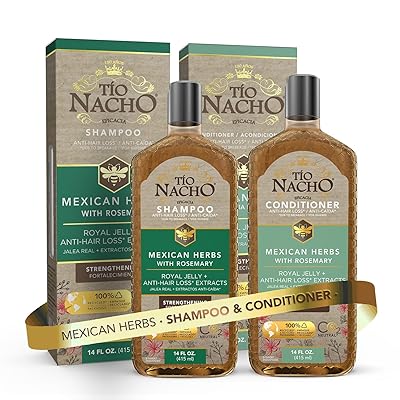 Tío Nacho Mexican Herbs Anti-Hair Loss Shampoo and Conditioner Set with Royal Jelly and Rosemary Extract, Strengthening and Nourishing Routine for Hair Loss, Ideal for Men and Women, 14 fl oz Each