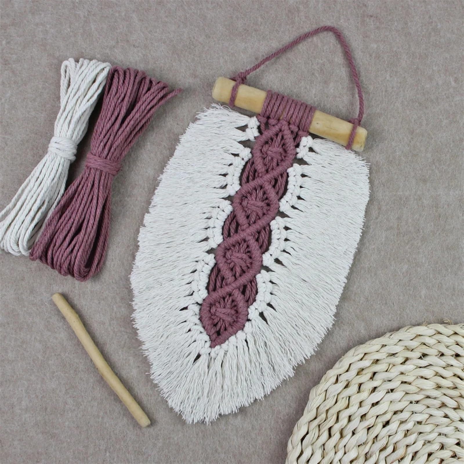 Kit De Macramé Con Borlas De Bricolaje Juego de 3 macramé de tapiz de hojas con Tutorial for principiantes, tapiz decorativo de elementos de hojas, decoración del hogar Para La DecoracióN Del Hogar(Bl