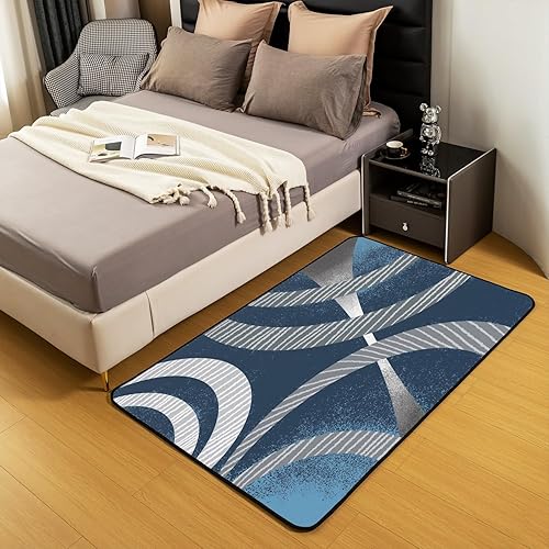 Miniatura 5 de Alfombra geométrica a rayas para interiores para sala de estar, para niños, adolescentes, geométrico, azul, gris, alfombra decorativa de 5 x 7