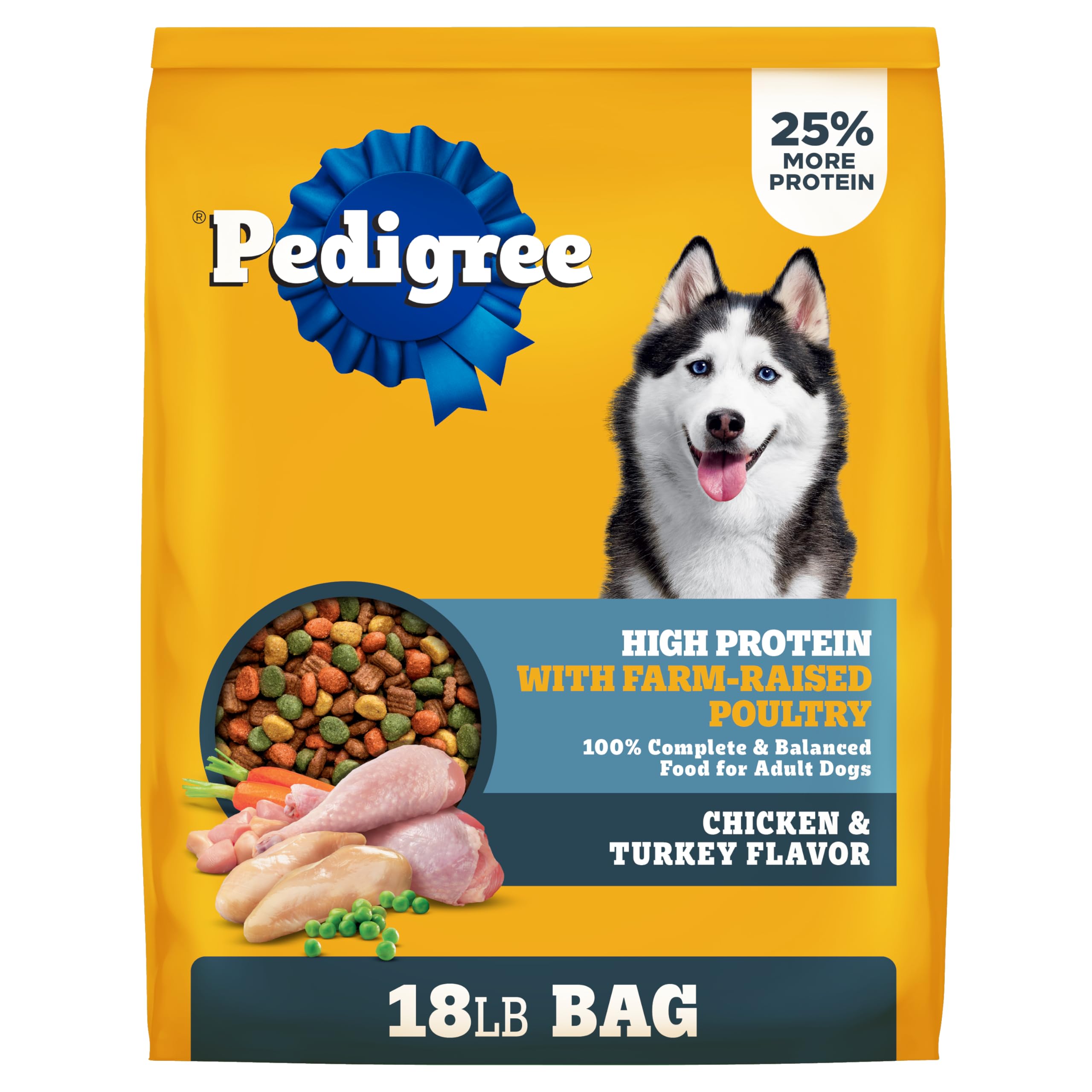 Pedigree High Protein Adult Dry Dog Food, Chicken and Turkey Flavor, 18 lb. Bag
