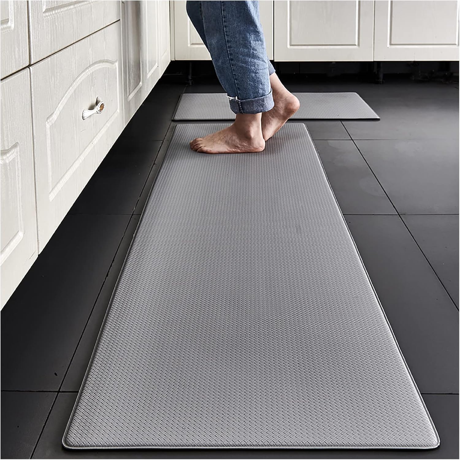 Tapis rembourré anti-fatigue, antidérapant et imperméable en mousse pour cuisine et bureau à domicile, design épais et facile à nettoyer, 45 cm x 120 cm