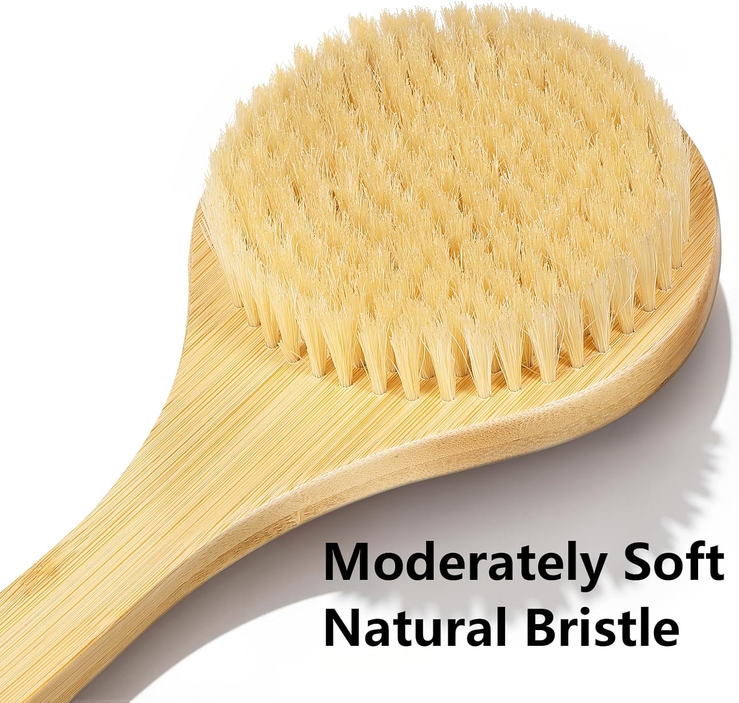 ​​​​Back Scrubber Brush for Shower, 22" Curved Long Bamboo Handle Shower Brush, Antiskid Body Bath Brushes for Back Dry/Wet Brushing, Moderately Soft Natural Bristle Body Brush for Showering (Beige)