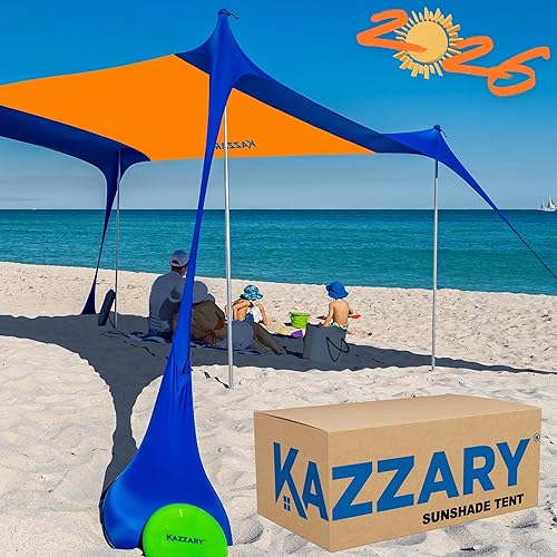 Tienda de campaña de playa UPF50+ con bolsas de arena, 4 postes de estabilidad, clavijas de tierra, pala de arena de disco volador, refugio ligero