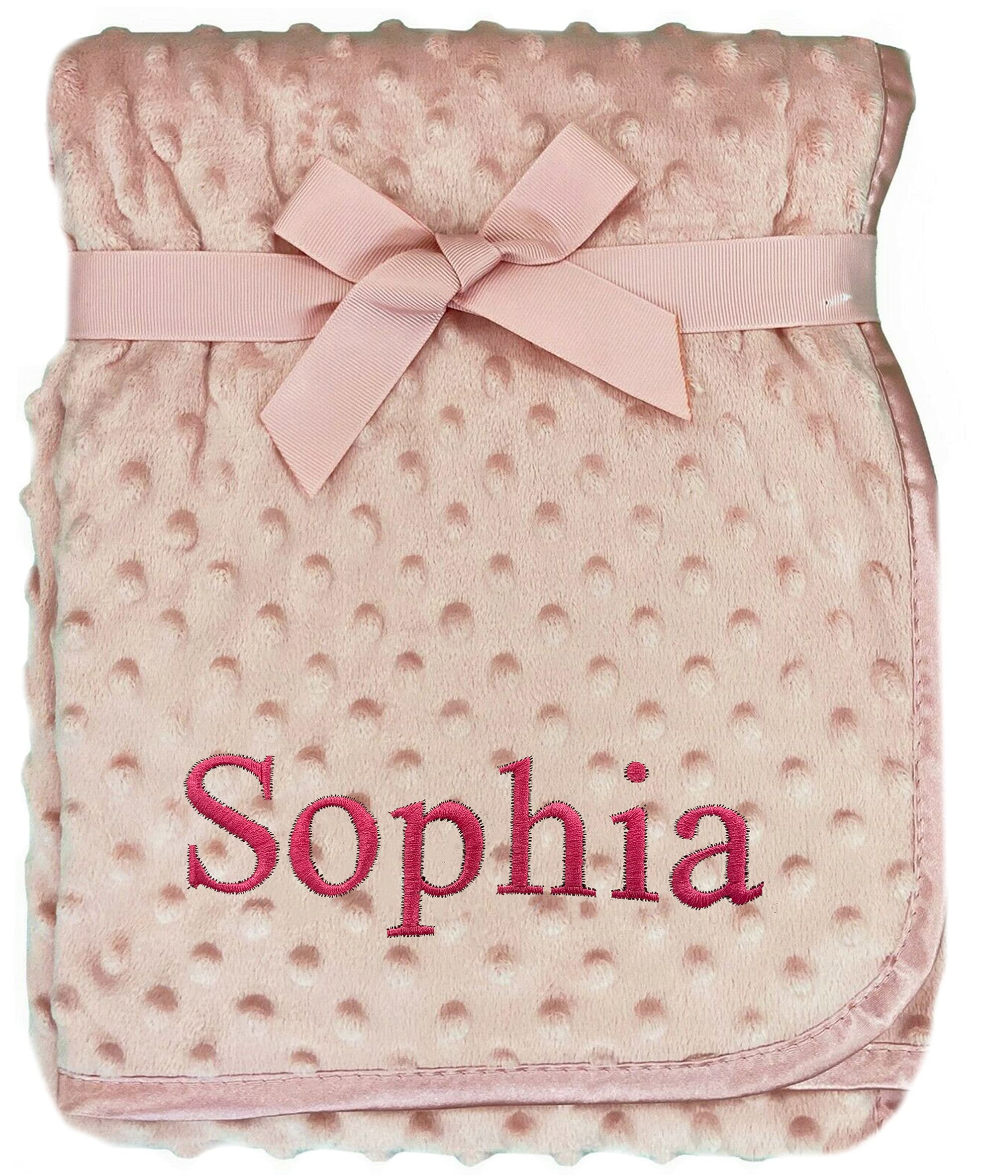 Kids Essentials Baby Girl Boy Personalised Blanket Embroidered Name Bobble Blanket (Rose Gold - Bobble)