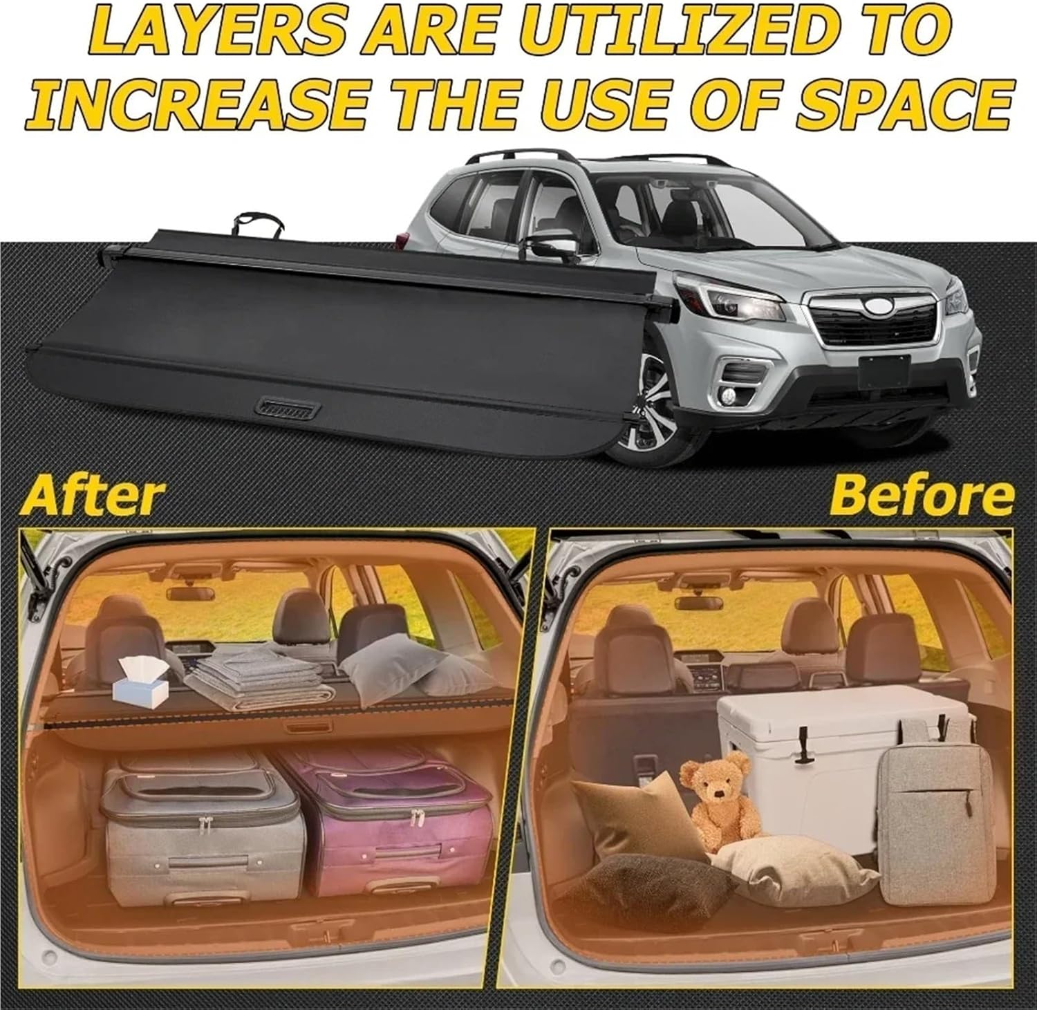 Car Rear Trunk Cargo Cover Compatible with Subaru Forester 2014-2025 Retractable Curtain Tail Box Storage Rack Board Privacy Shield(for 2019-2025)
