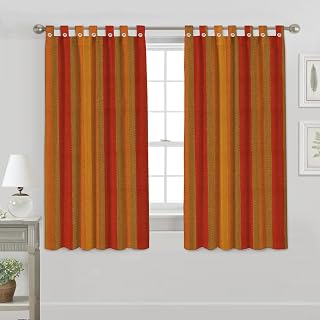 Yaweh Cotton Striped Room Darkening Loop Type Window Curtain- 4 Ft X 5 Ft Set Of 2 Pieces(Orange), Opaque, Tab Top Curtains Price In India