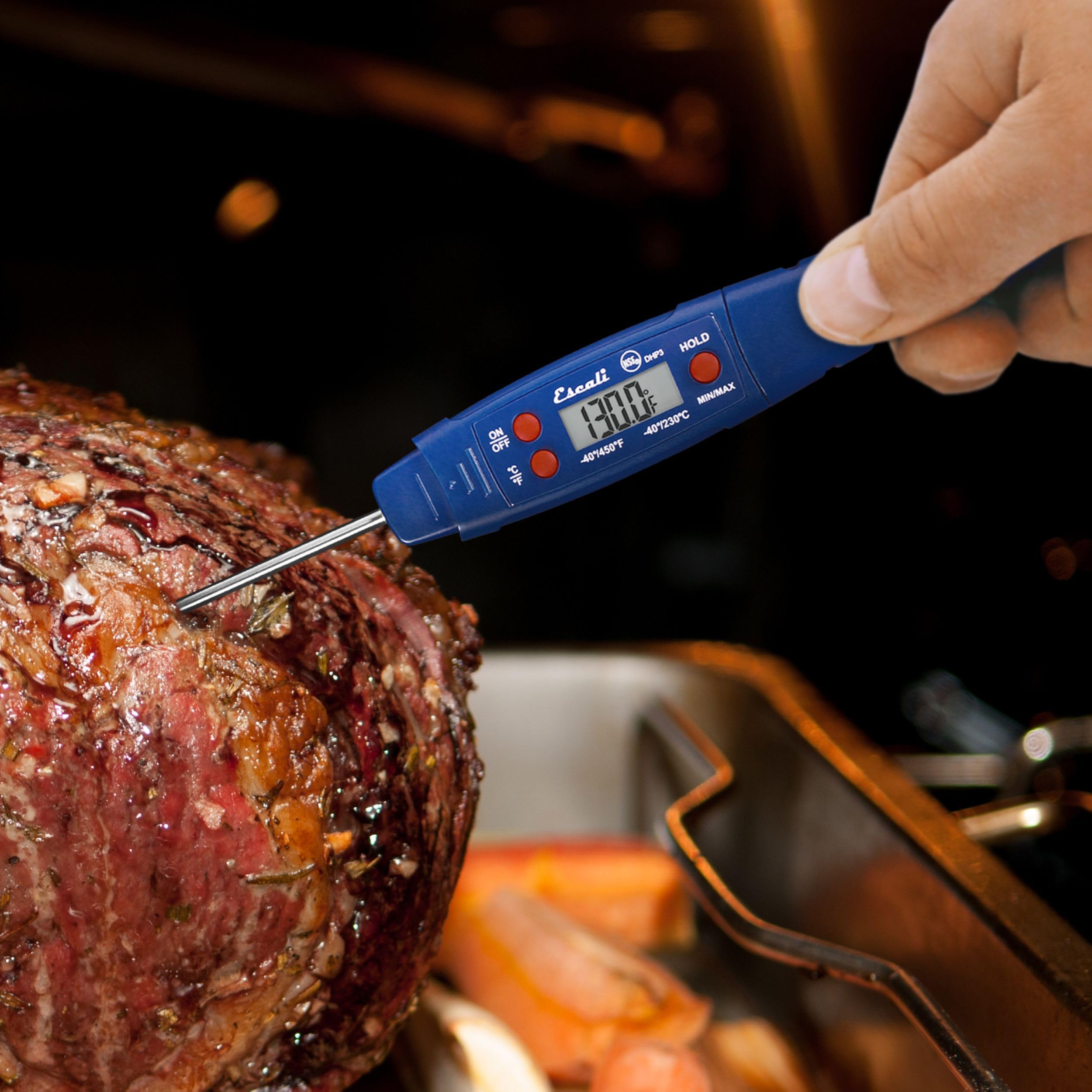 Escali DHP3 Termómetro Digital de Cocina Gourmet, Termómetro de Cocina y Barbacoa, Certificación NSF, Impermeable, Sonda de Temperatura de -40° a -232° C, Azul Marino, 19,7 x 2,5 x 1,3 cm