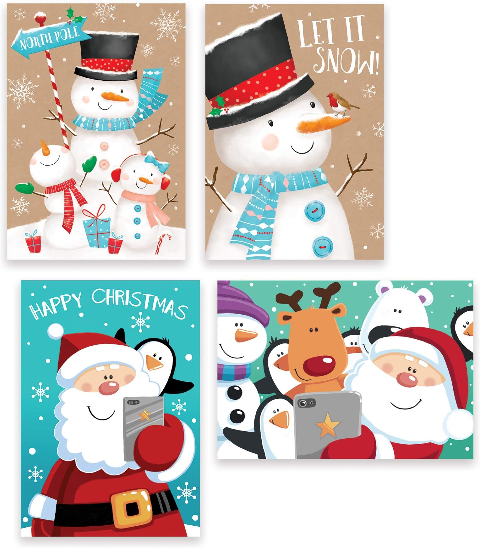 Tallon International Christmas Cards - 10 Rectangular - Snowman & Santa