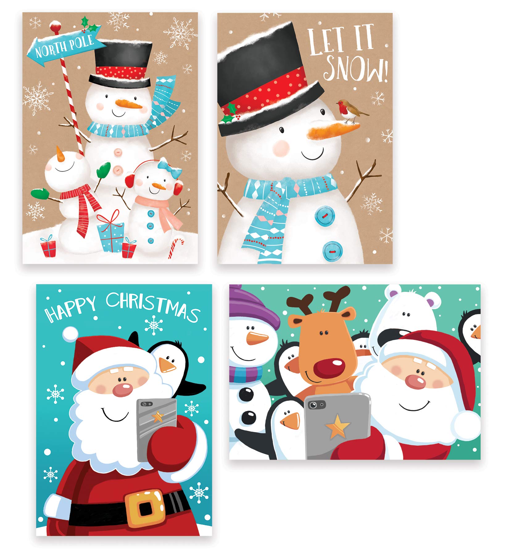 Tallon International Christmas Cards - 10 Rectangular - Snowman & Santa