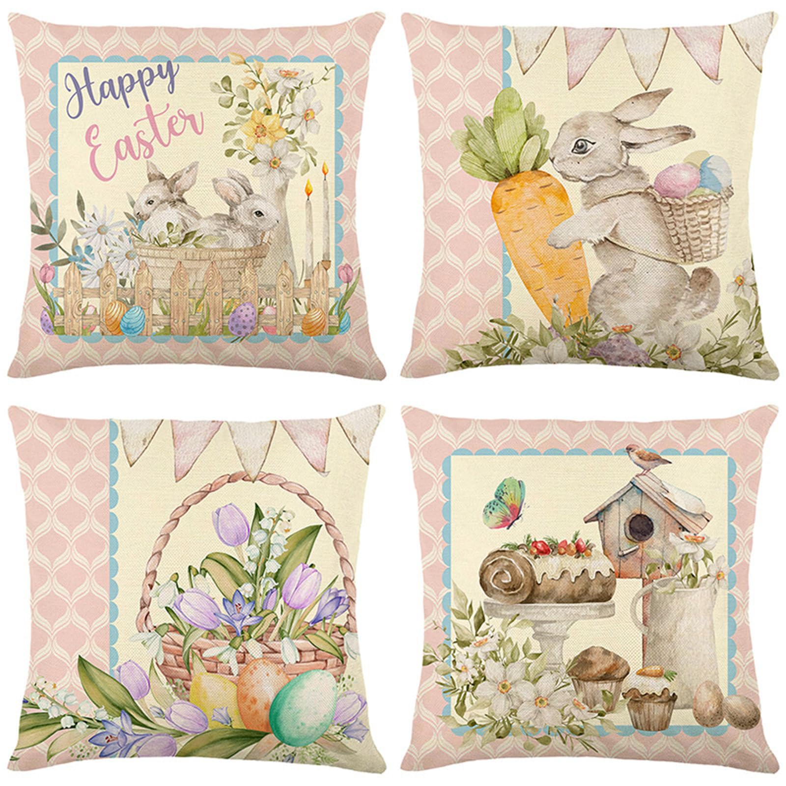 Housses de coussin pour canapé et salon lot de 4 taies rabbit en lin 40x40