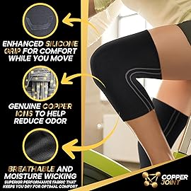 CopperJoint Athletic Knee Sleeve for Men and Women - Moderate Compression Knee Brace for Post Surgery, Sports, Basketball, Pickleball, Tennis, ACL, Knee Pain Relief, Copper Knee Brace- Pair - Medium