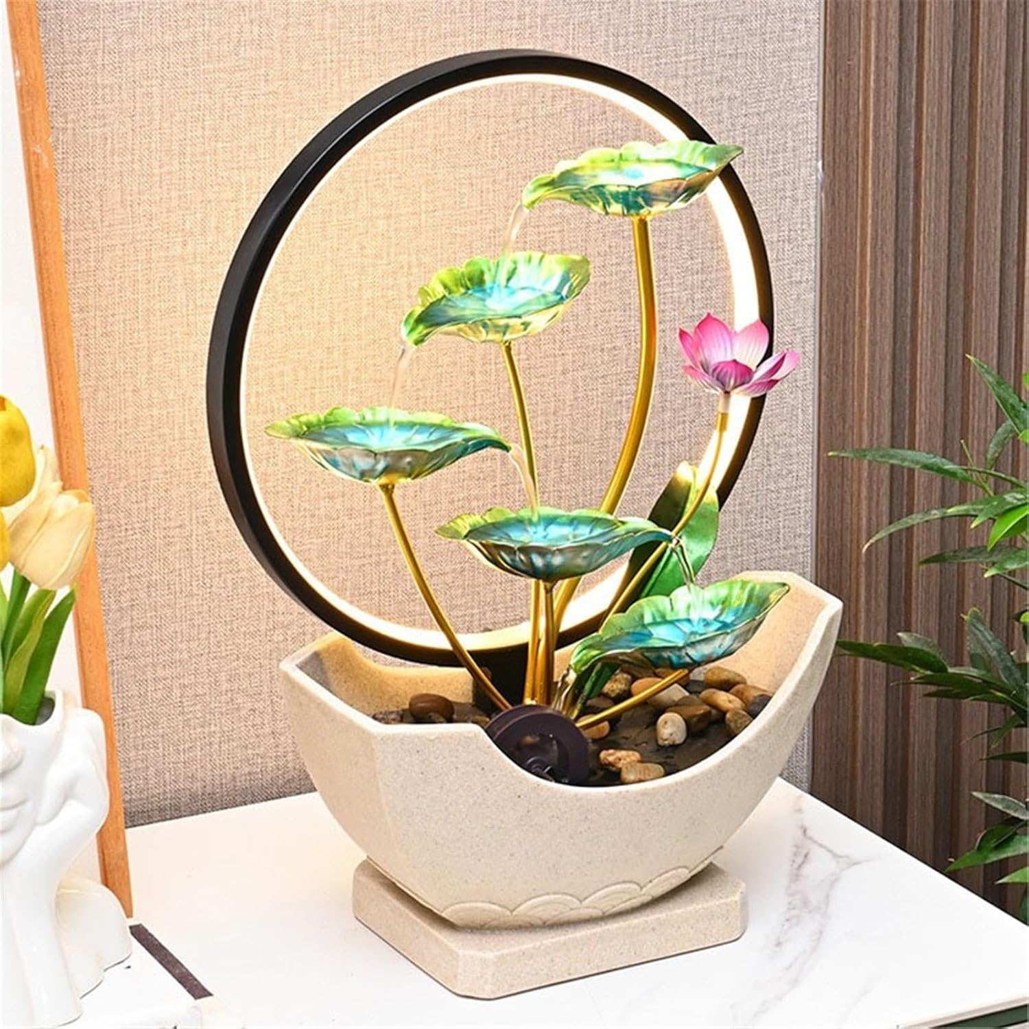 Tabletop Fountain Indoor Tabletop Tiered Water Fountain 5 Level Waterfall Meditation Desktop Fountains