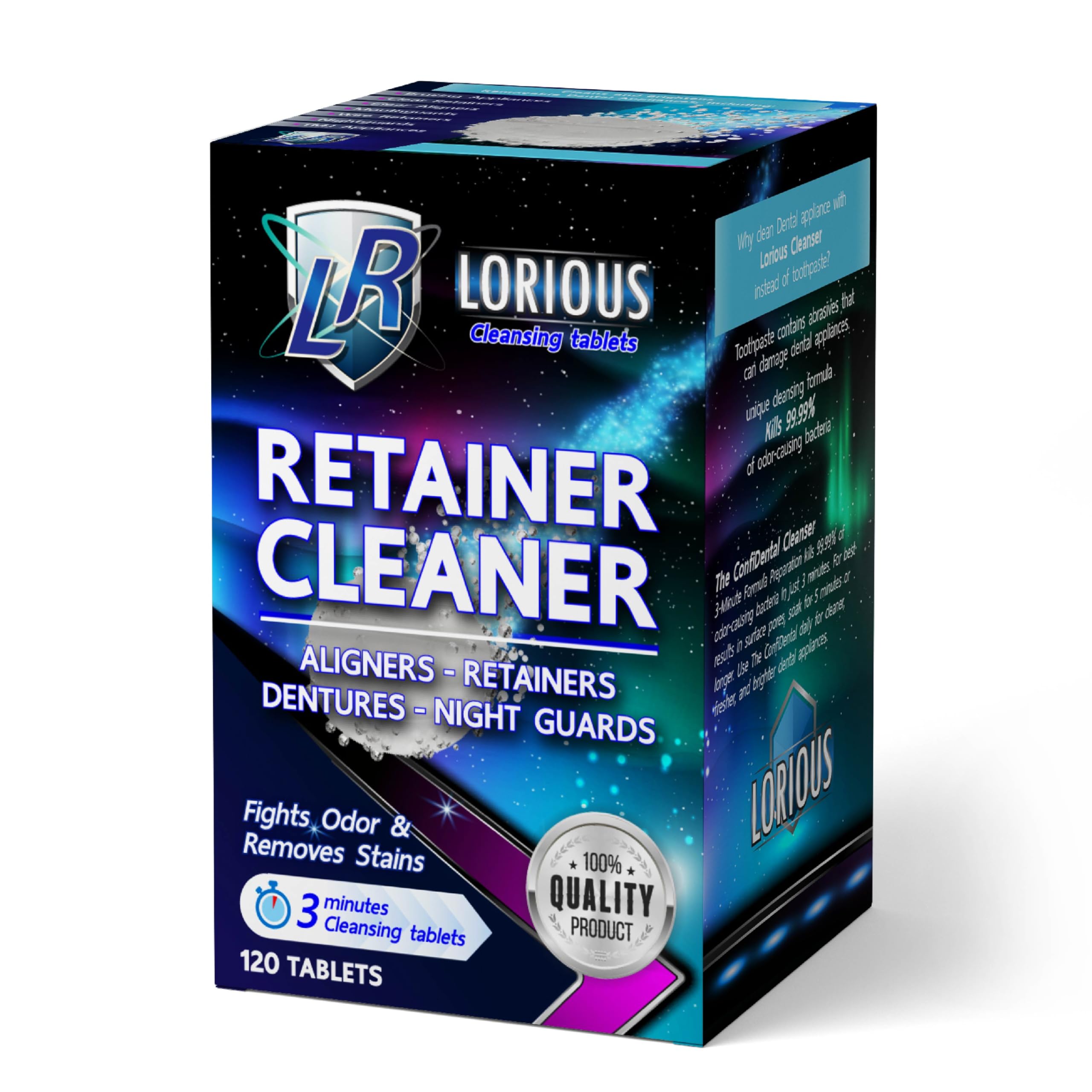 LORIOUS Retainer Cleaner and Other Dental Appliances Cleaner Tablets (101 tablets) for 4 months supply. For Retainer, Denture Appliances, Aligner and Mouth Guard.