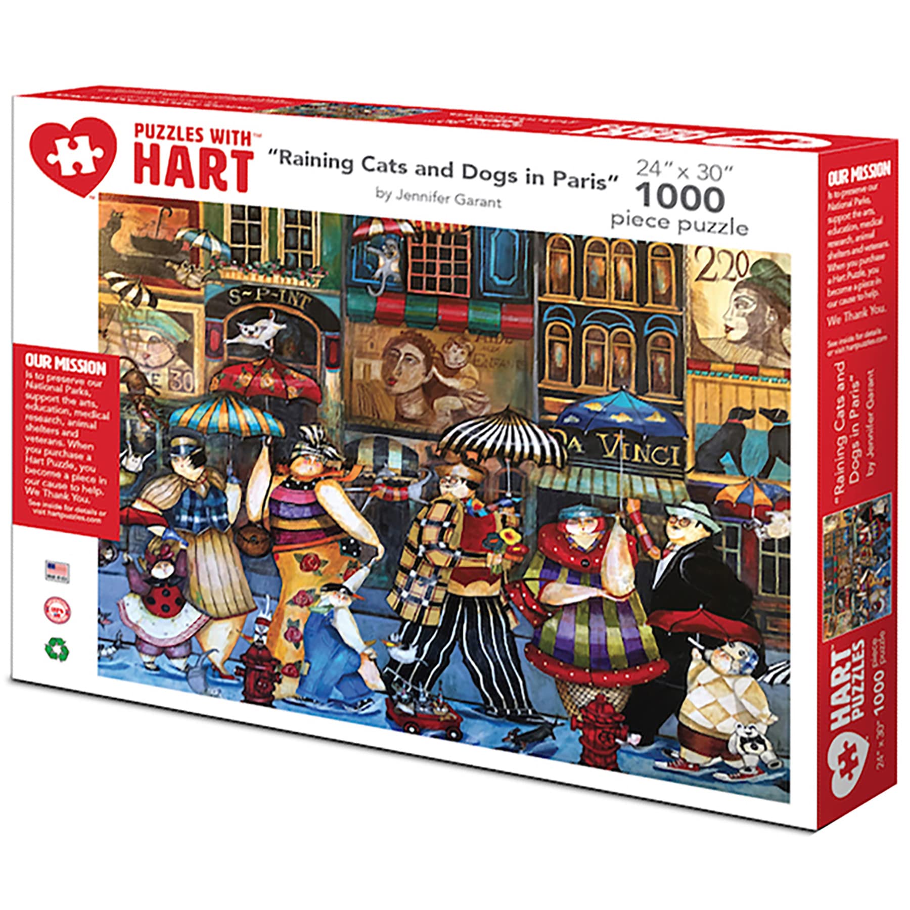 Hart Puzzles Raining Cats and Dogs in Paris by Jennifer Garant, 24 x 30 1000 Piece Puzzle