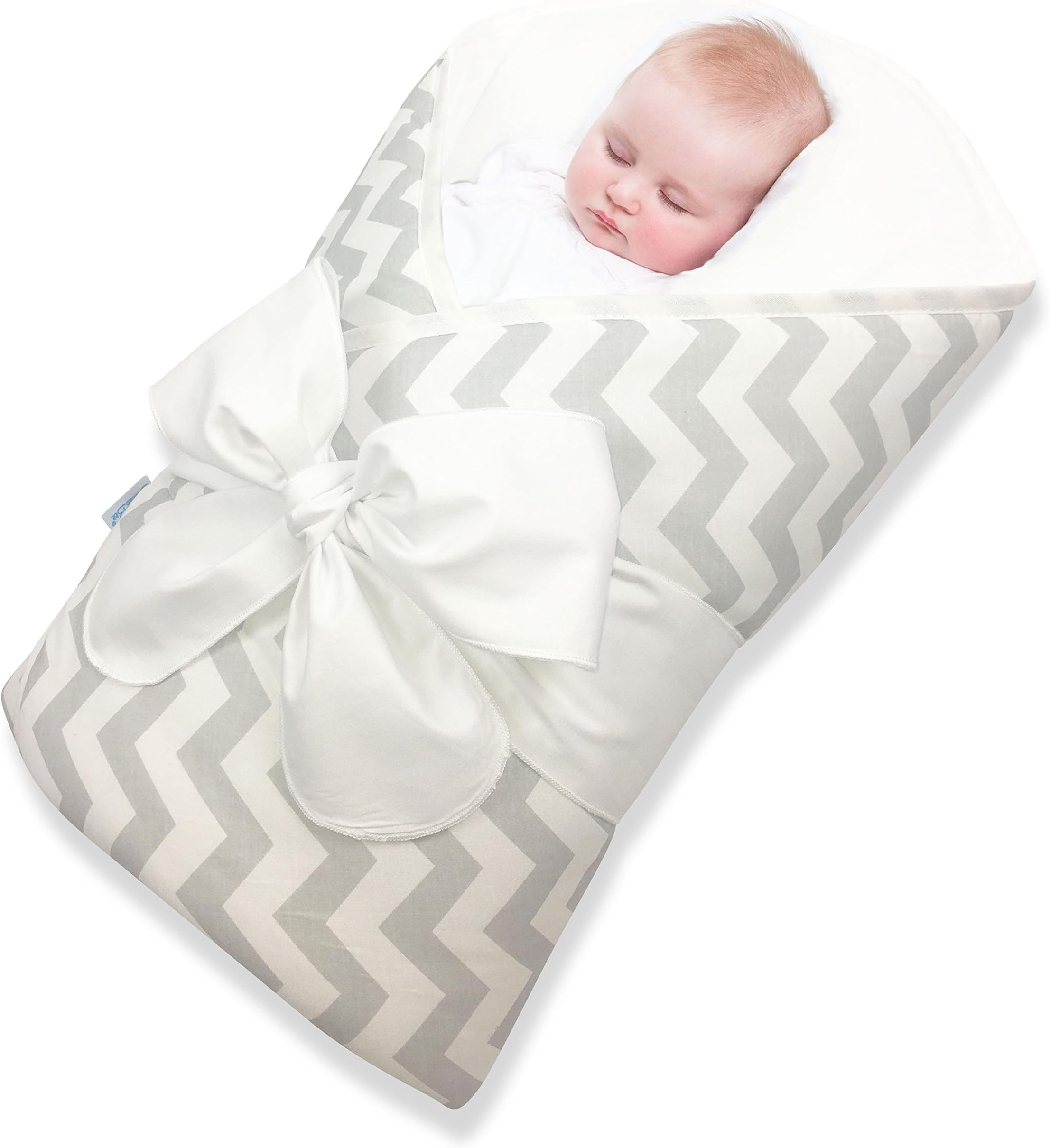 Bundlebee Baby Wrap/Swaddle/Blanket - Built-in Organic Infant Pad - Perfect for Bassinet and Easy Crib Transition - Gift Packaging - Newborns - Summer/Winter - Chevron Grey