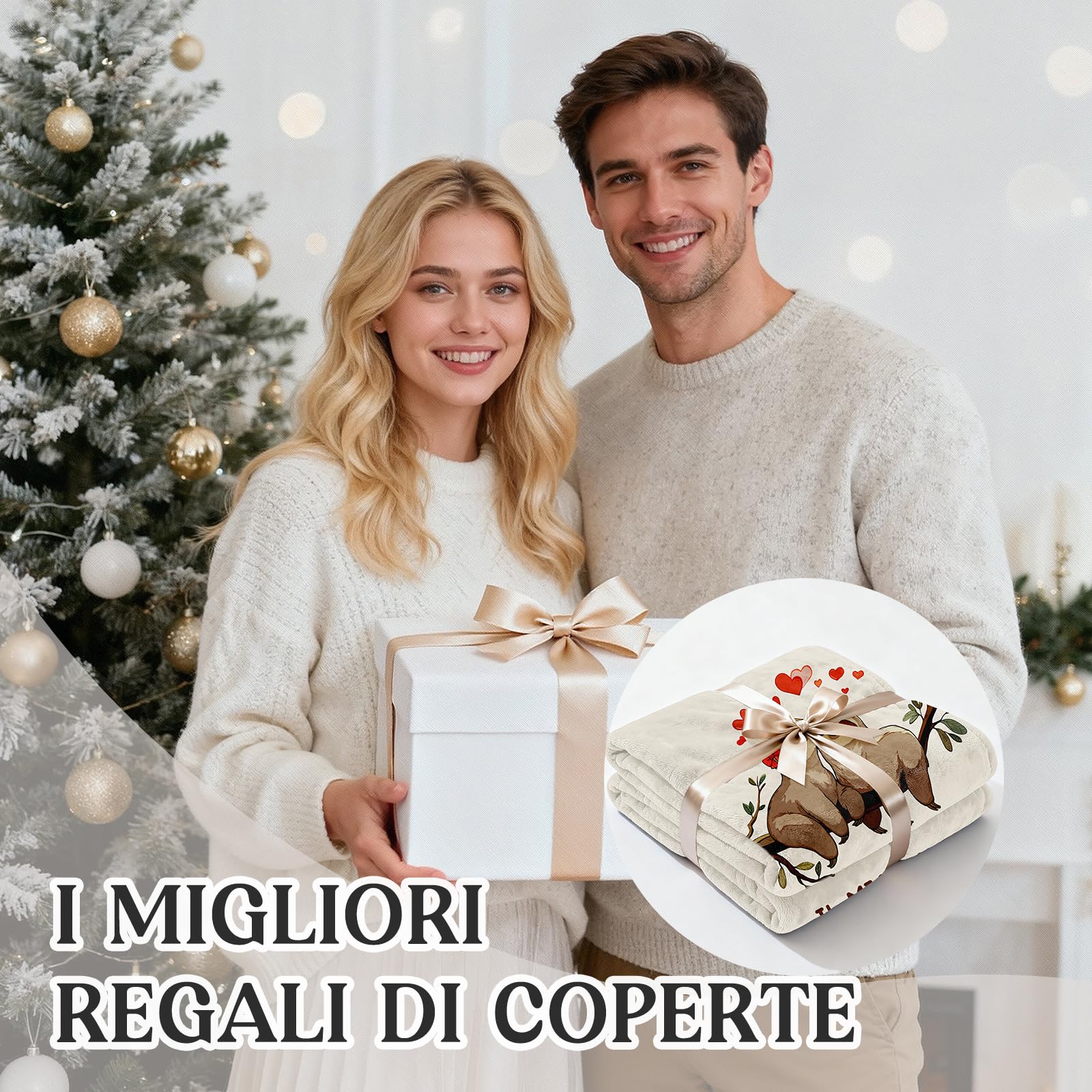 Regalo Fidanzato Fidanzata Moglie, Regalo Anniversario per Lei Lui, Romantico Regali di Coppia San Valentino Natale Compleanno, Regalo Matrimonio Fidanzamento, Ti Amo Coperta Bradipo 157x132CM
