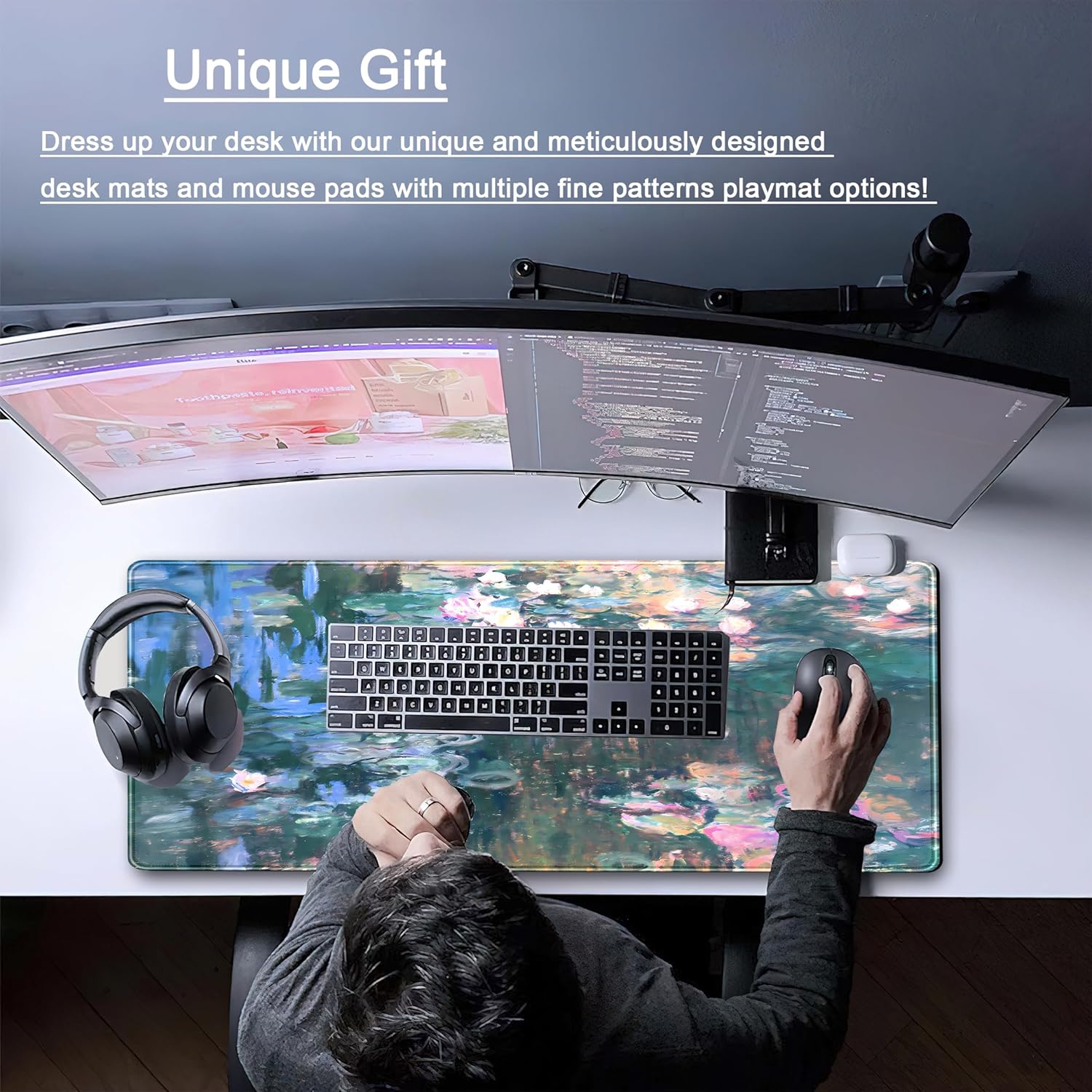 デスクマット かわいい 抽象的 油絵 マウスパッド ボーホー 花柄 デスクパッド XL 大型 拡張マウスパッド デスクマット デスク