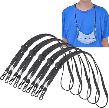 5 Pack Adjustable Length Face Mask Lanyard, Handy & Convenient Safety Mask Holder & Hanger, Comfortable Around The Neck Facemask Rest & Ear Saver Black