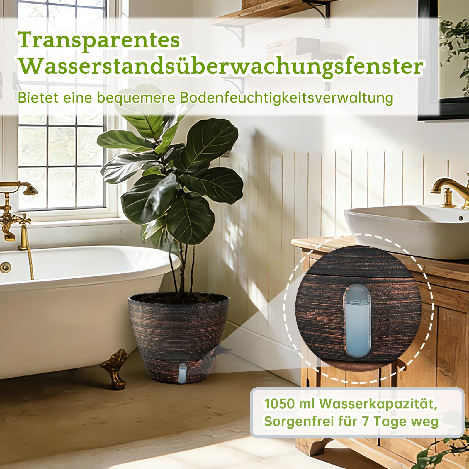 ZMTECH 25 cm Pflanztöpfe mit Bewässerungslippe Selbstbewässernde Pflanztöpfe mit Abflusslöchern und herausnehmbarem Untersetzer Kunststoff-Pflanztöpfe (Bronzen, 2er-Set)