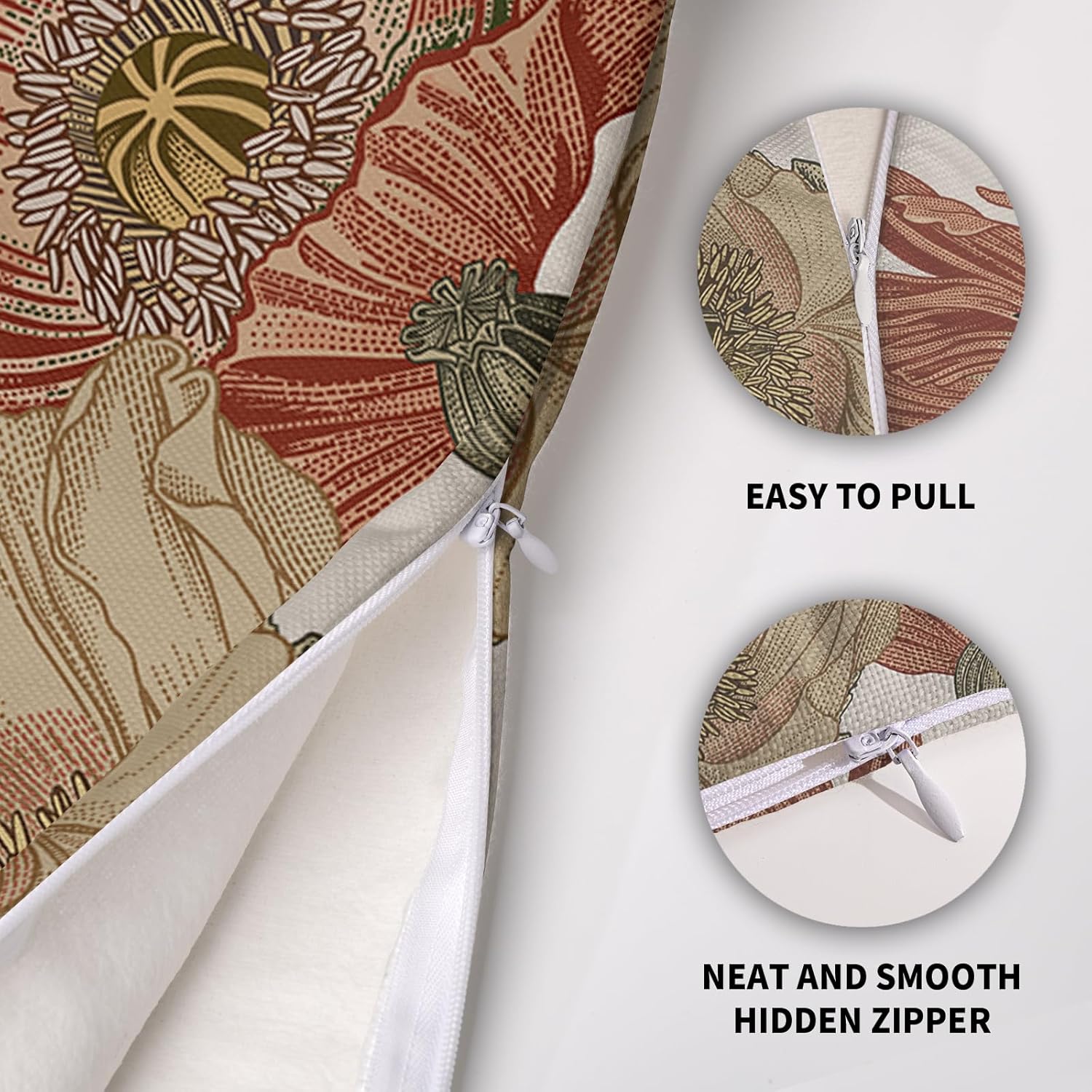 Vintage Floral Pillow Covers 24x24 Inch Set of 2, Brown Rust Colored Flowers Botanical Decorative Throw Pillow Cases Cushion Covers Rustic Decoration Gift Farmhouse Sofa Couch Bed Decor