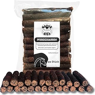 Naturbiss Hundezigarren aus Pferd - 20 Stück (12 cm) - Hypoallergen & Getreidefrei Zigarre - Monoprotein, 98% Muskelfleisch Rollen - luftgetrocknetes Pferdefleisch Hundesnack product image